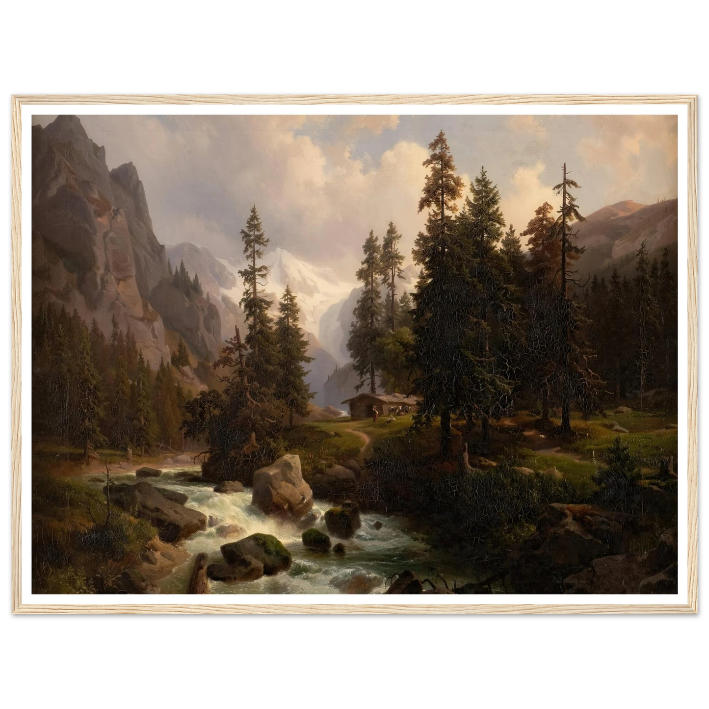 Dale in the High Alps at Gastein (1850) Art Print | August Behrendsen - Framed Poster - 30x40 cm / 12x16″ - Black frame