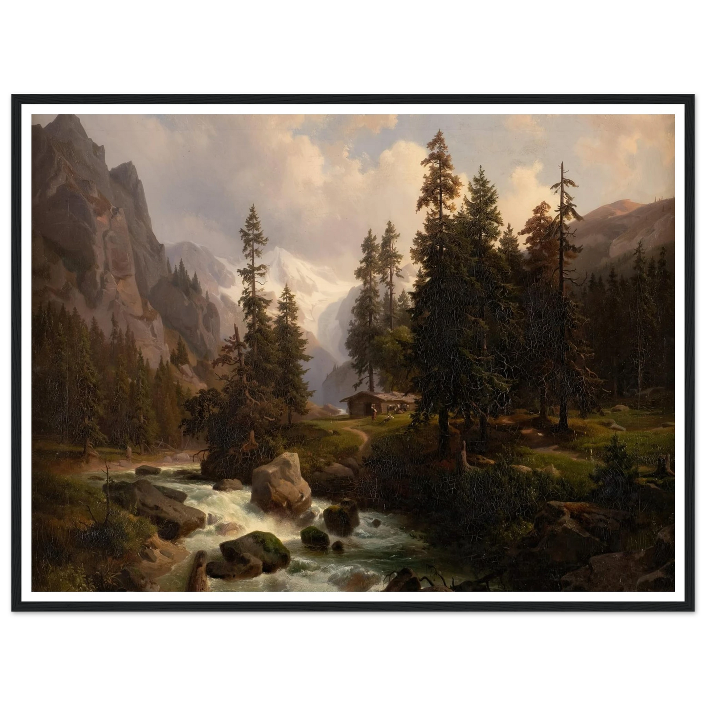 Dale in the High Alps at Gastein (1850) Art Print | August Behrendsen - Framed Poster - 30x40 cm / 12x16″ - Black frame