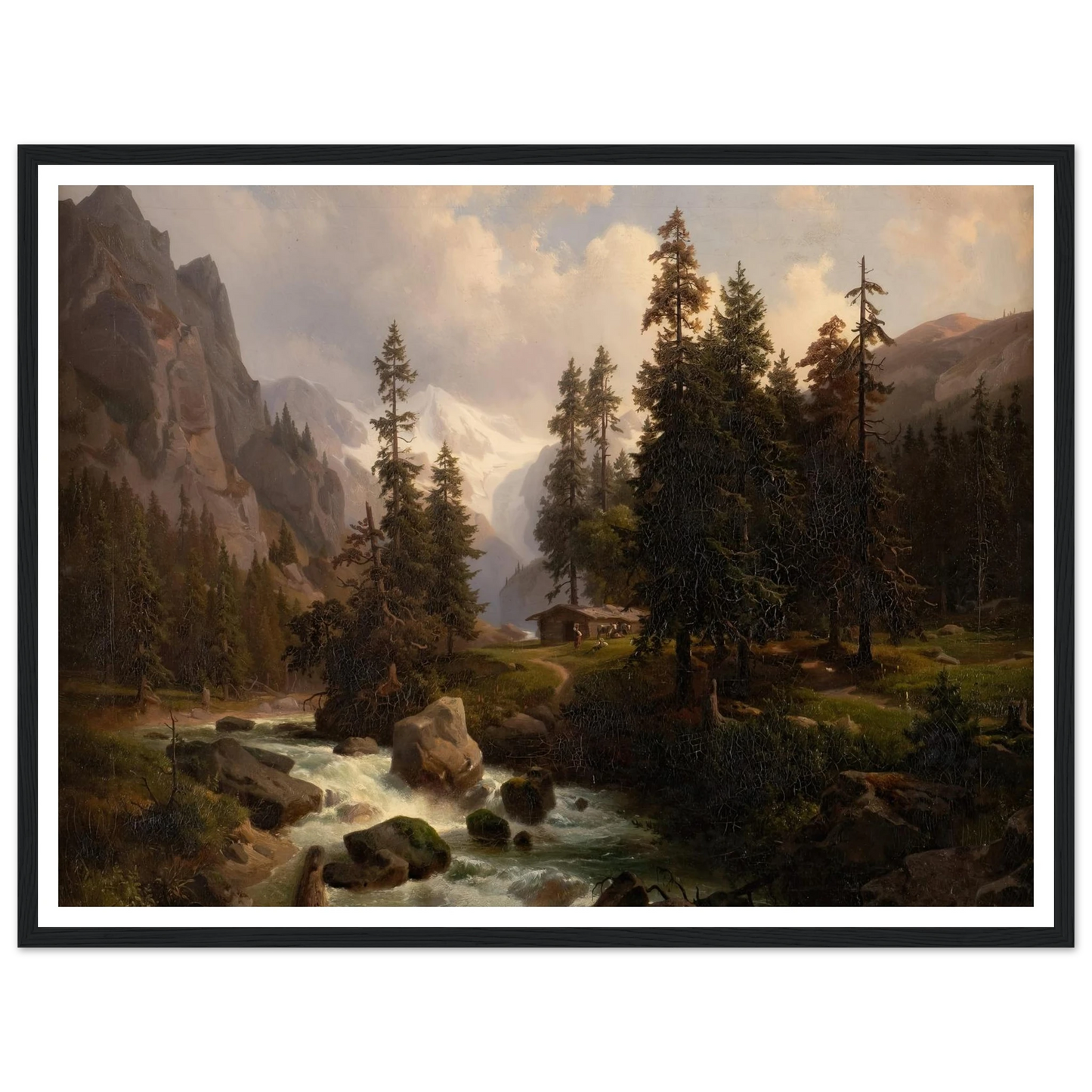 Dale in the High Alps at Gastein (1850) Art Print | August Behrendsen - Framed Poster - 30x40 cm / 12x16″ - Black frame