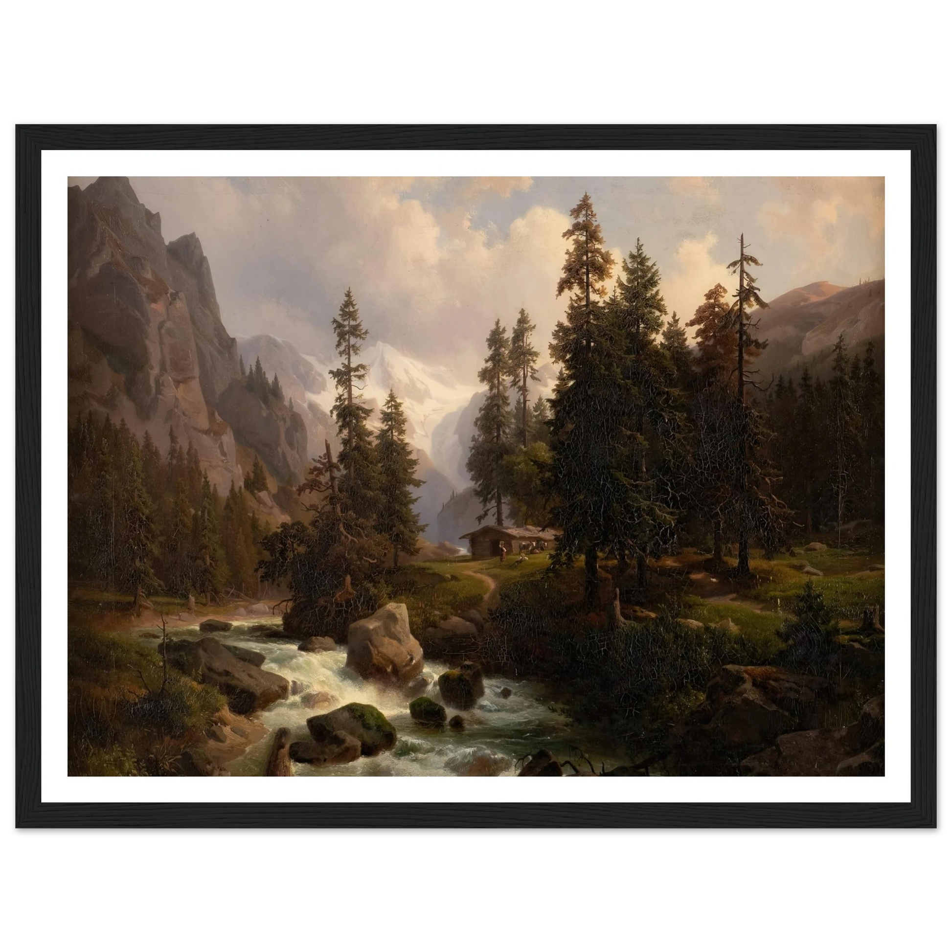 Dale in the High Alps at Gastein (1850) Art Print | August Behrendsen - Framed Poster - 30x40 cm / 12x16″ - Black frame