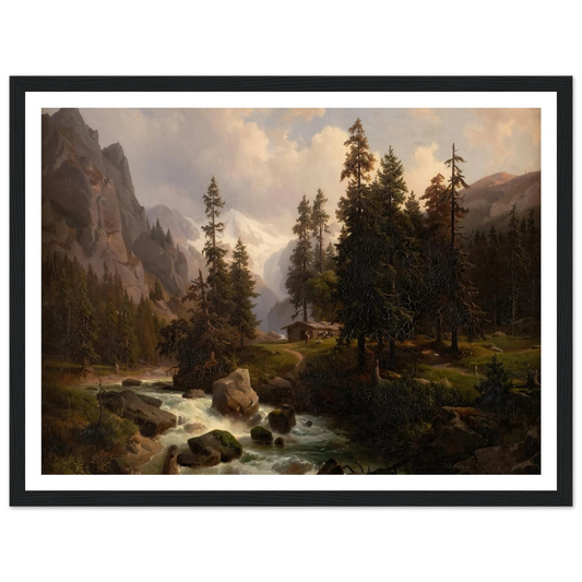 Dale in the High Alps at Gastein (1850) Art Print | August Behrendsen - Framed Poster - 30x40 cm / 12x16″ - Black frame