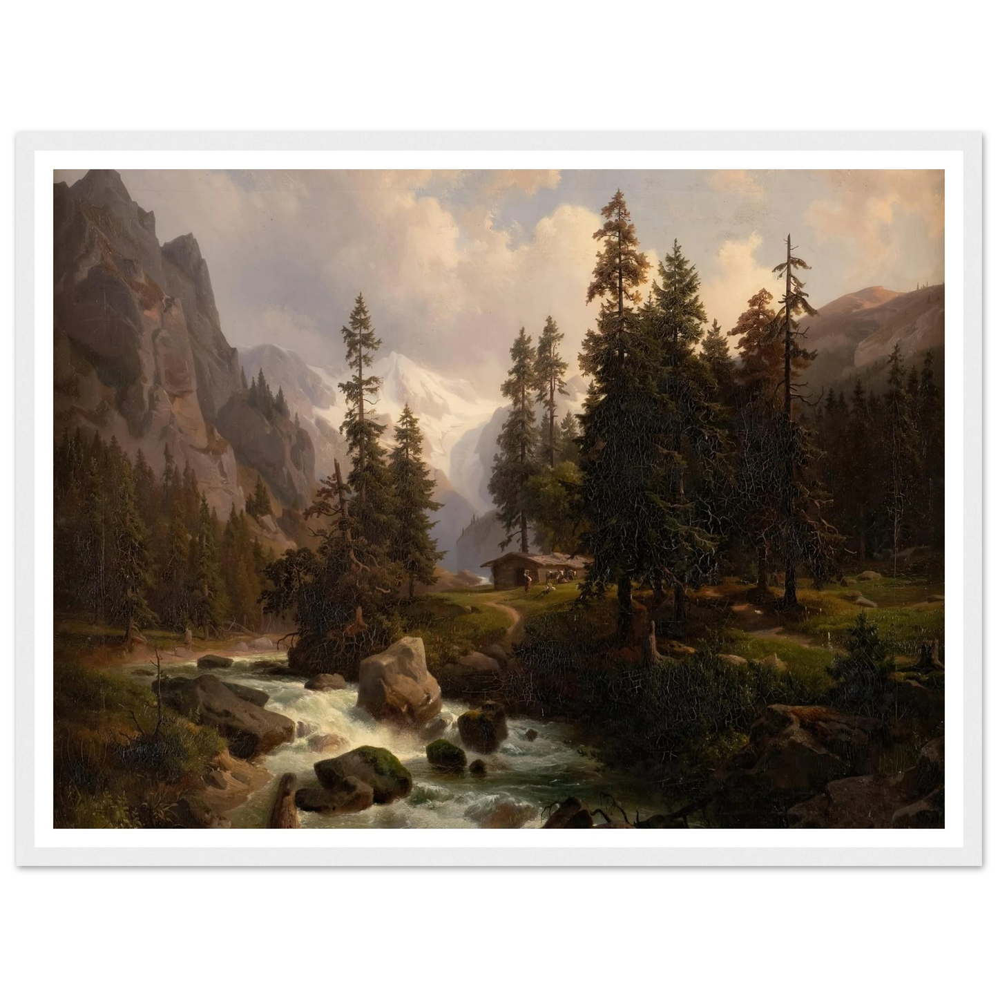 Dale in the High Alps at Gastein (1850) Art Print | August Behrendsen - Framed Poster - 30x40 cm / 12x16″ - Black frame