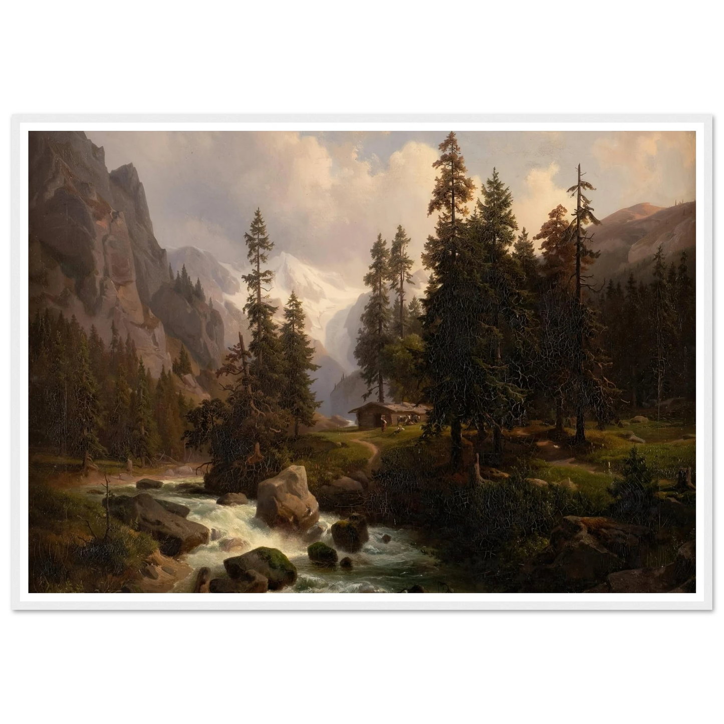 Dale in the High Alps at Gastein (1850) Art Print | August Behrendsen - Framed Poster - 30x40 cm / 12x16″ - Black frame