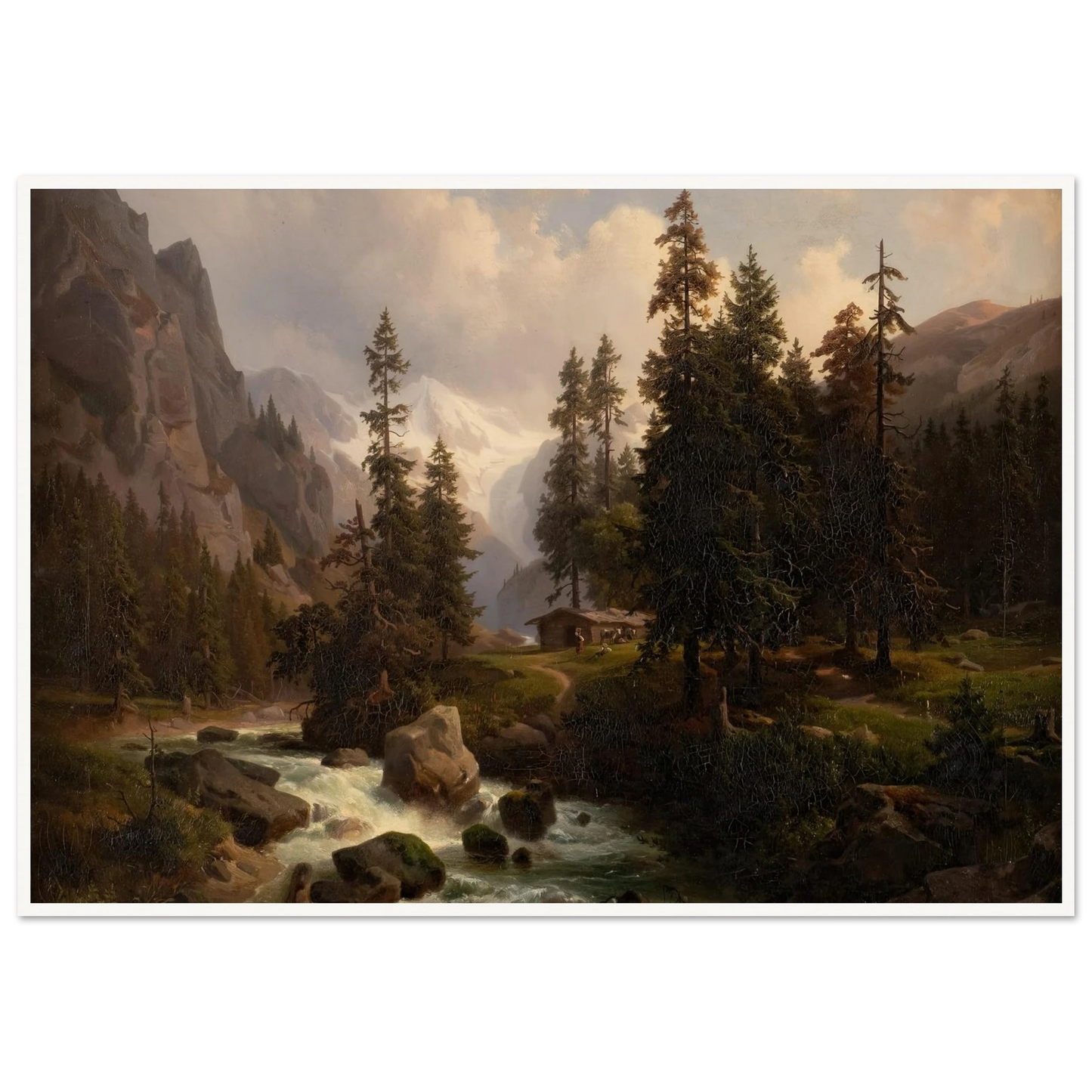 Dale in the High Alps at Gastein (1850) Art Print | August Behrendsen - Framed Poster - 30x40 cm / 12x16″ - Black frame