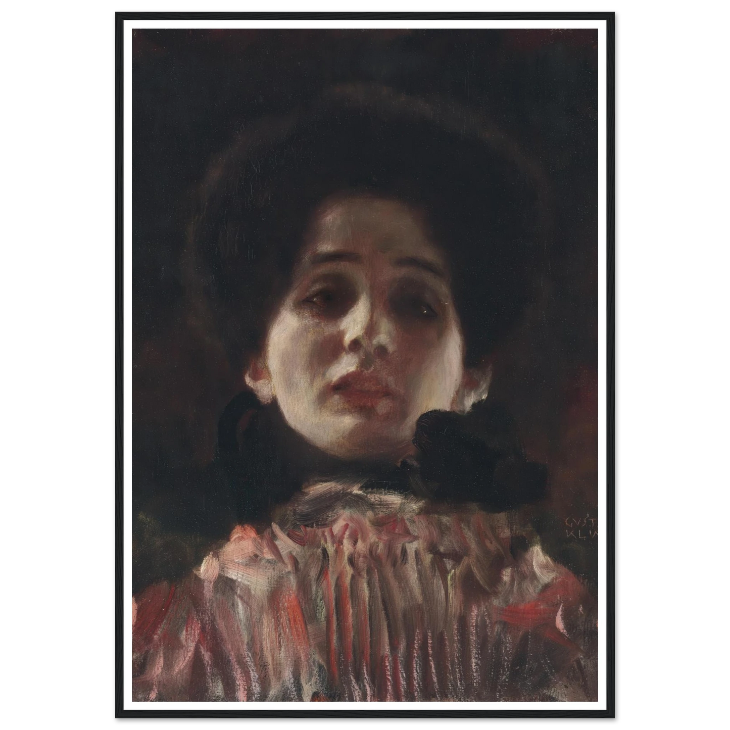 Dame en face mit plisiertem Kleid (circa 1898) Art Print | Gustav Klimt - Framed Poster - 30x40 cm / 12x16″ - Black frame