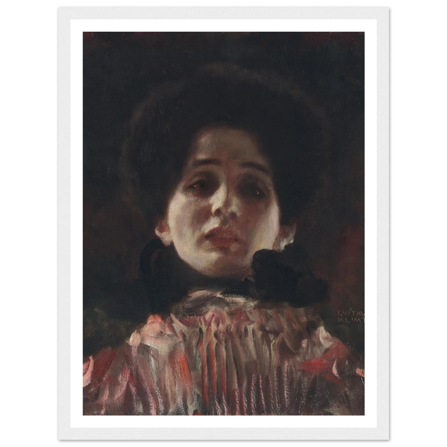 Dame en face mit plisiertem Kleid (circa 1898) Art Print | Gustav Klimt - Framed Poster - 30x40 cm / 12x16″ - Black frame