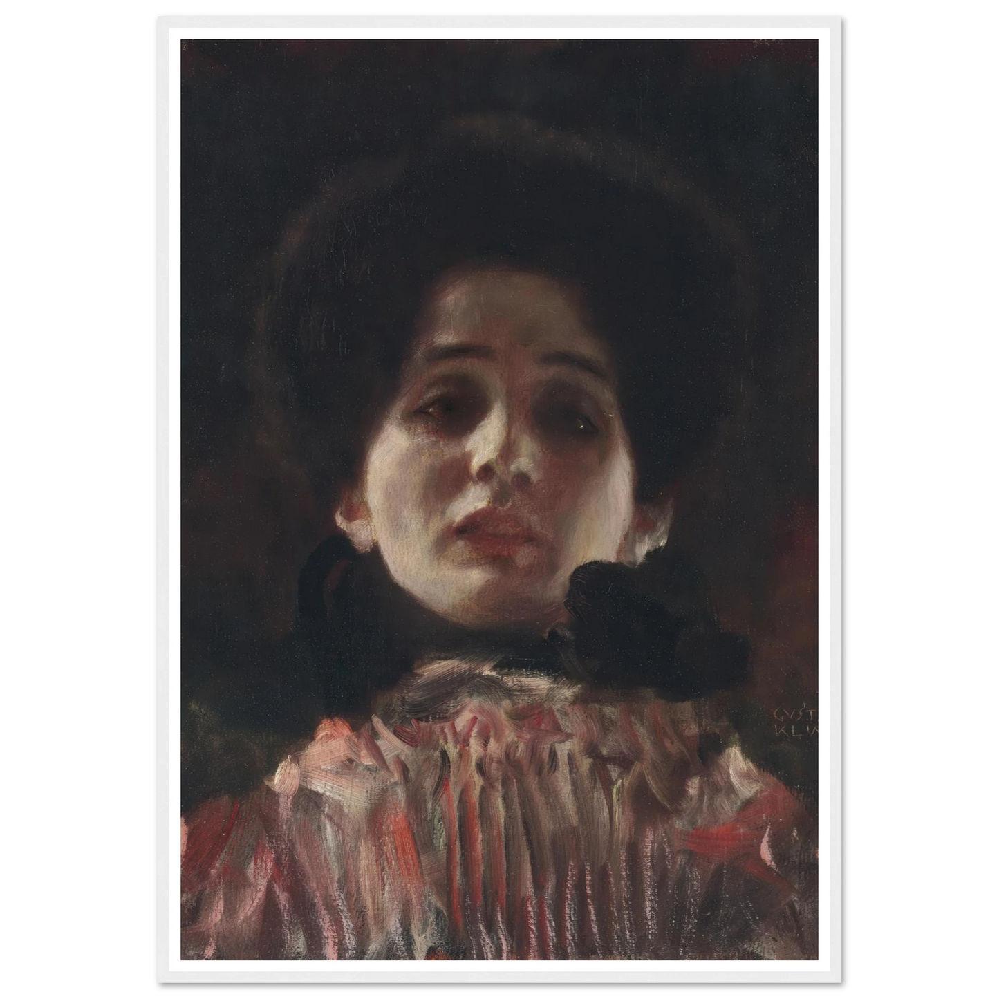 Dame en face mit plisiertem Kleid (circa 1898) Art Print | Gustav Klimt - Framed Poster - 30x40 cm / 12x16″ - Black frame