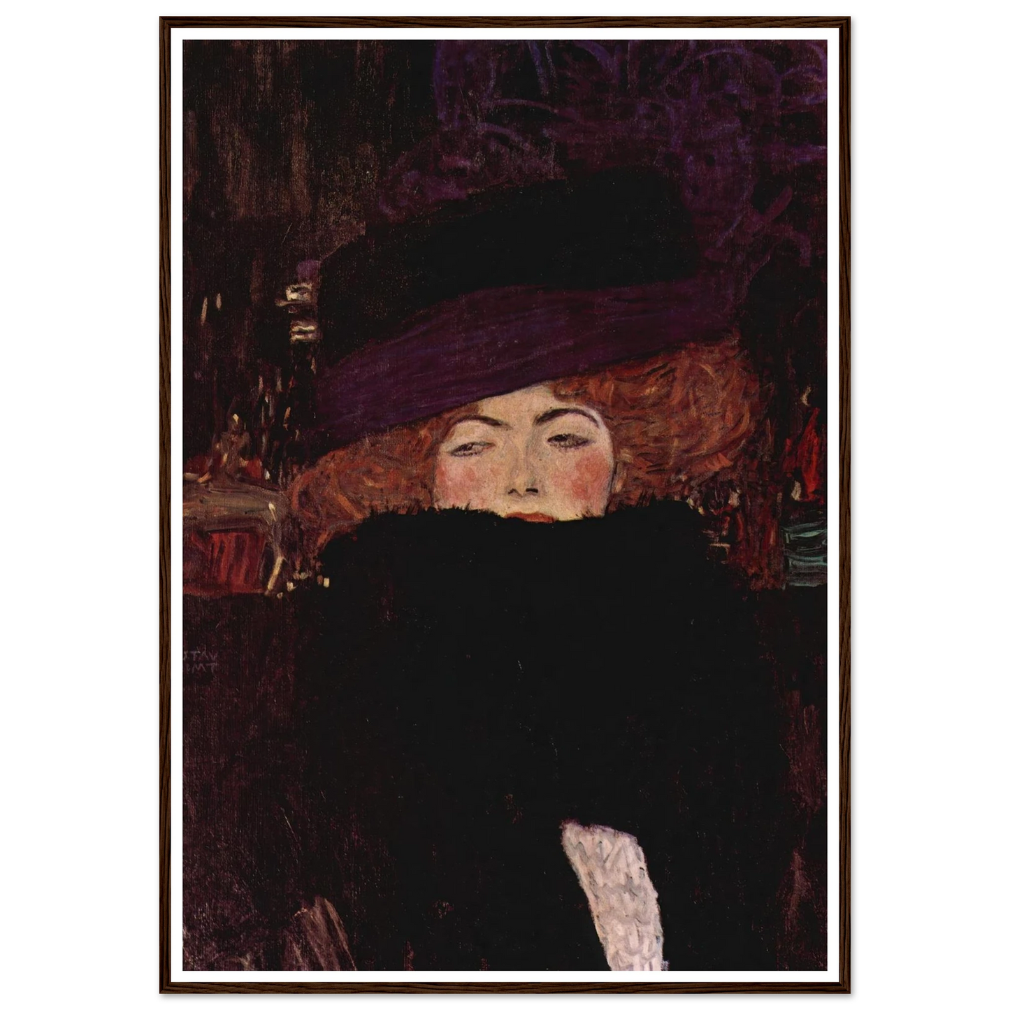 Dame mit Hut und Federboa (1909) Art Print | Gustav Klimt - Framed Poster - 30x40 cm / 12x16″ - Black frame