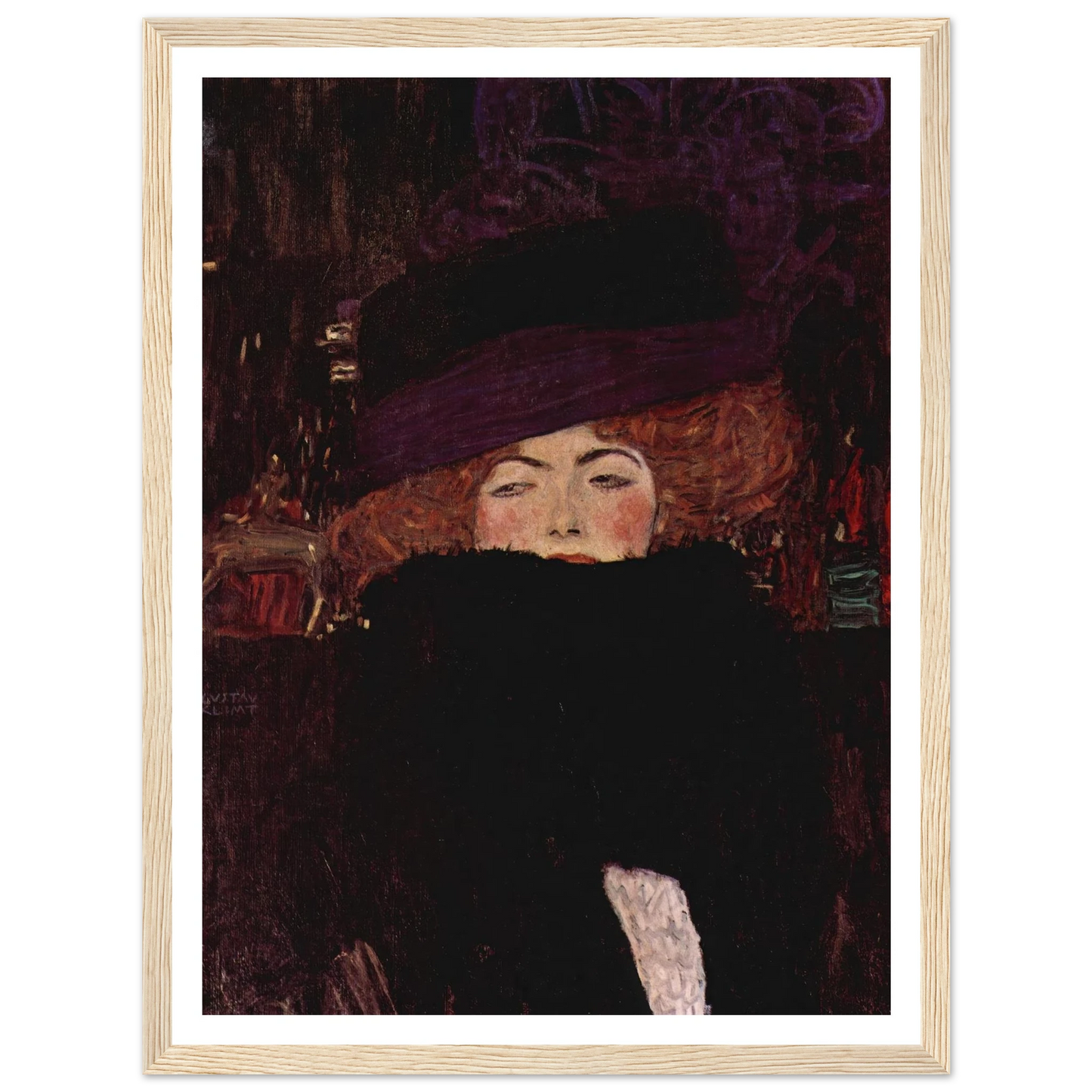 Dame mit Hut und Federboa (1909) Art Print | Gustav Klimt - Framed Poster - 30x40 cm / 12x16″ - Black frame