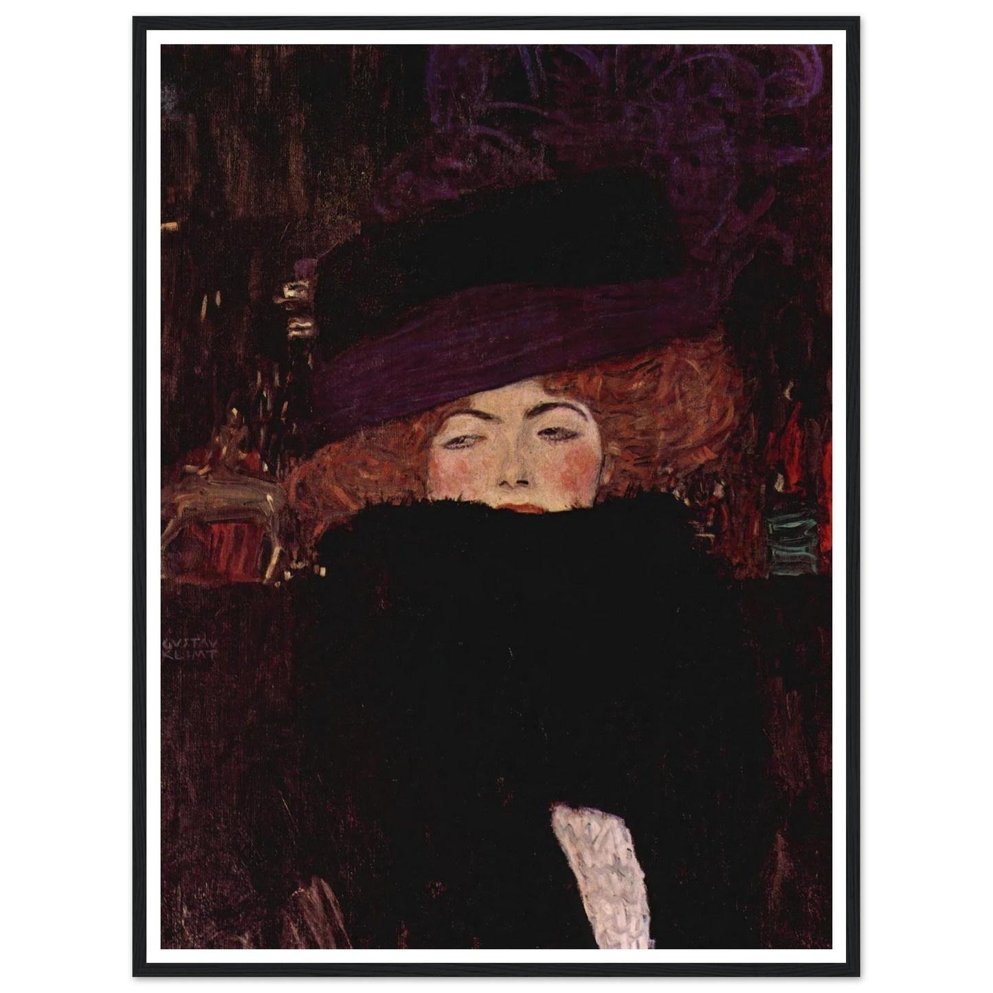 Dame mit Hut und Federboa (1909) Art Print | Gustav Klimt - Framed Poster - 30x40 cm / 12x16″ - Black frame
