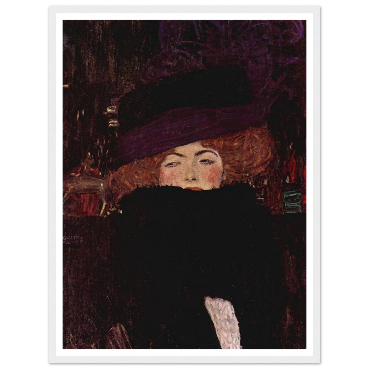 Dame mit Hut und Federboa (1909) Art Print | Gustav Klimt - Framed Poster - 30x40 cm / 12x16″ - Black frame