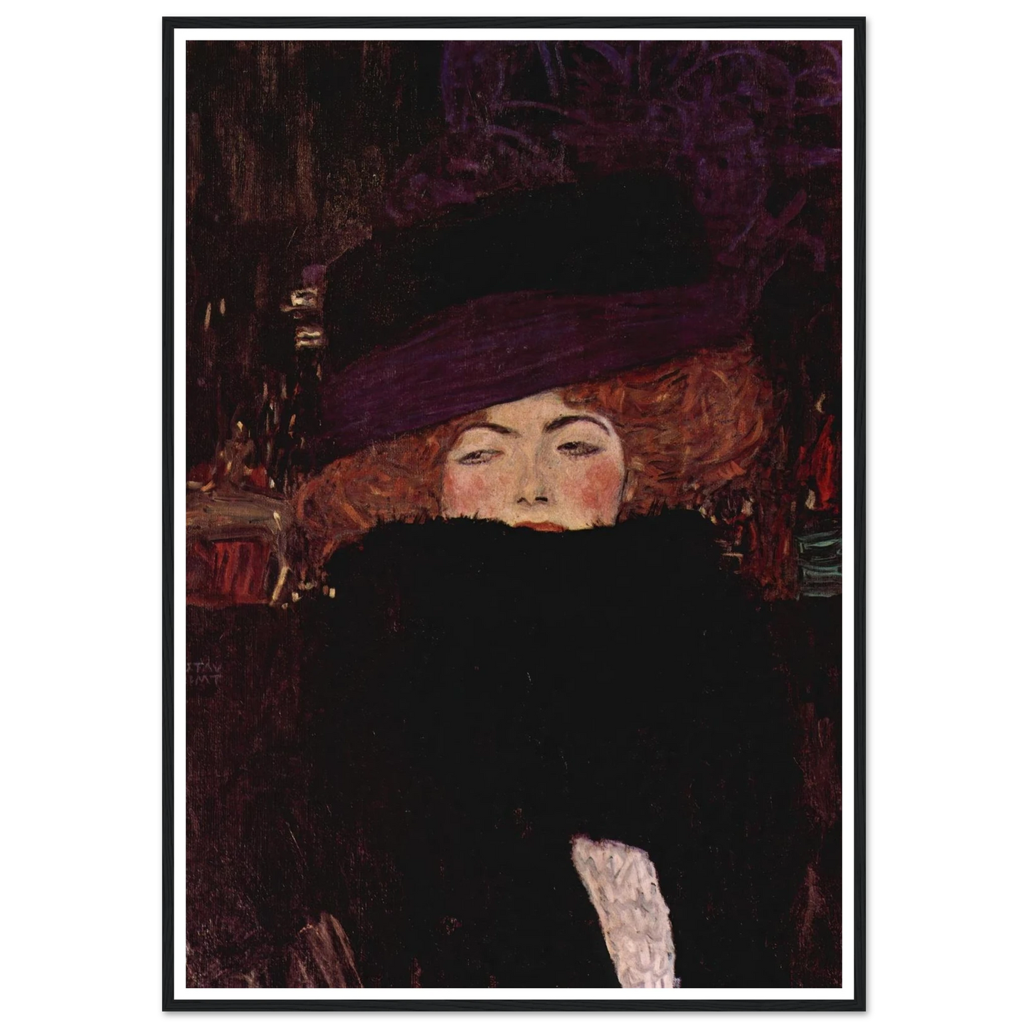Dame mit Hut und Federboa (1909) Art Print | Gustav Klimt - Framed Poster - 30x40 cm / 12x16″ - Black frame
