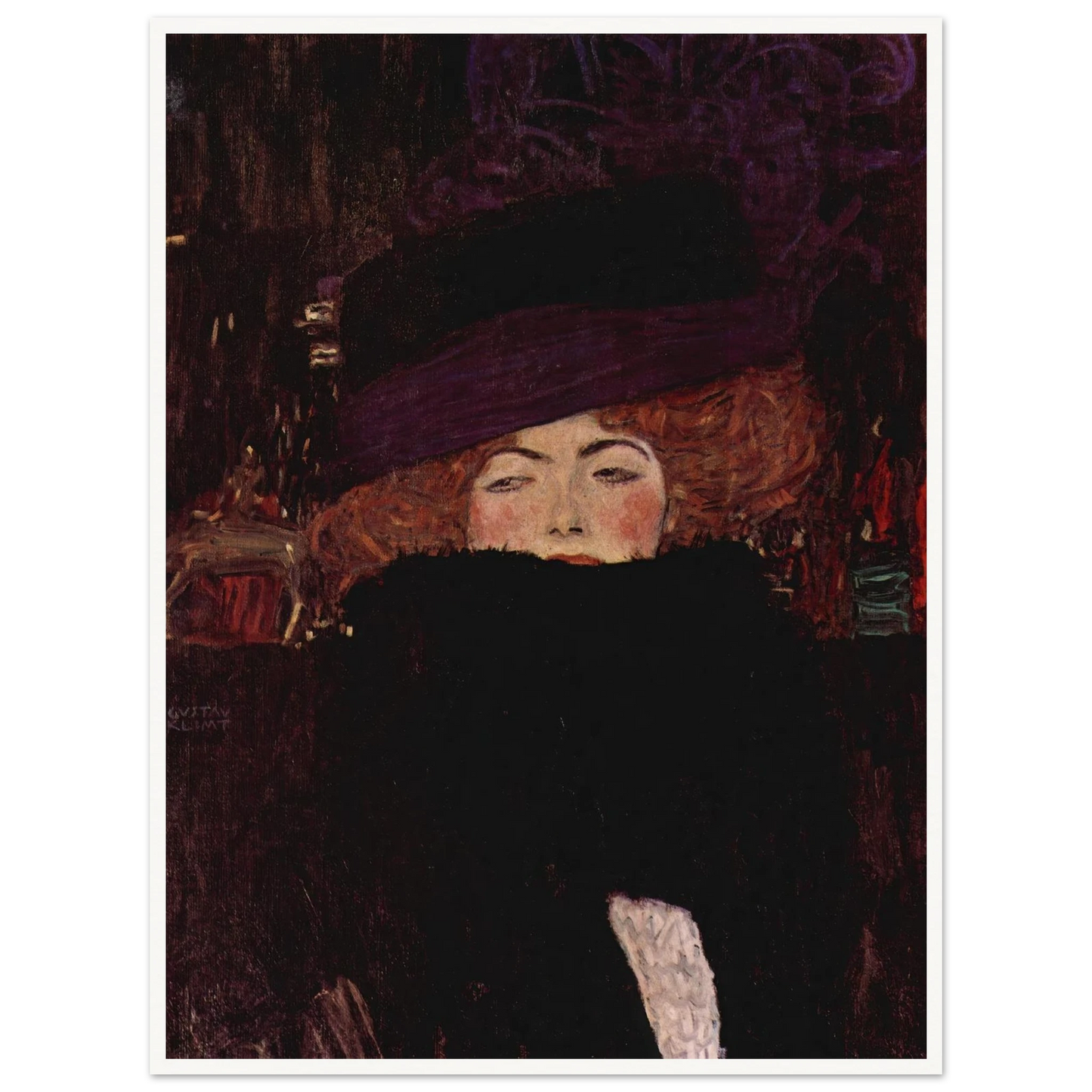 Dame mit Hut und Federboa (1909) Art Print | Gustav Klimt - Framed Poster - 30x40 cm / 12x16″ - Black frame