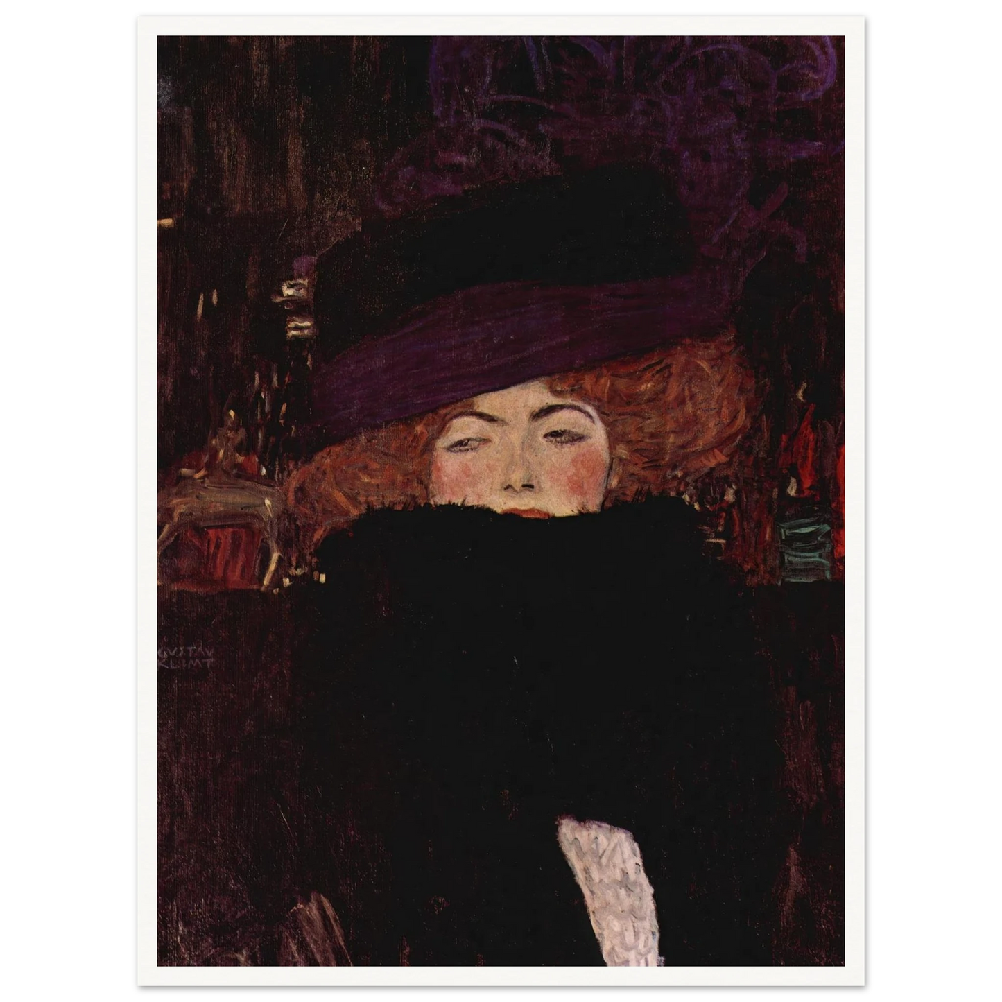 Dame mit Hut und Federboa (1909) Art Print | Gustav Klimt - Framed Poster - 30x40 cm / 12x16″ - Black frame