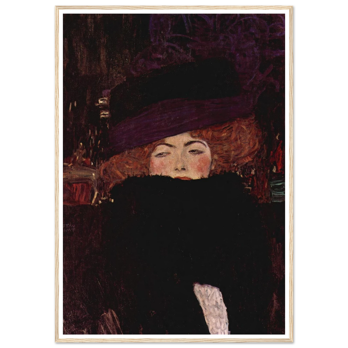 Dame mit Hut und Federboa (1909) Art Print | Gustav Klimt - Framed Poster - 30x40 cm / 12x16″ - Black frame