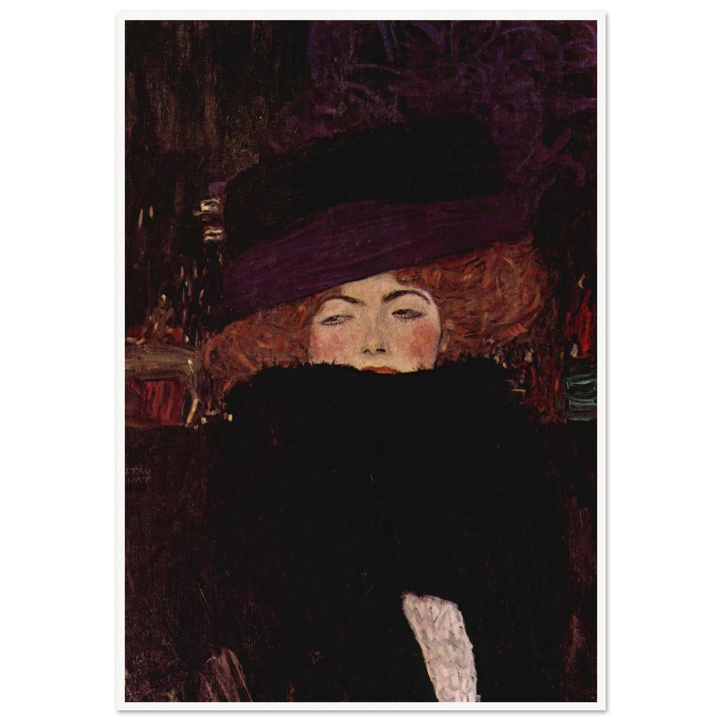 Dame mit Hut und Federboa (1909) Art Print | Gustav Klimt - Framed Poster - 30x40 cm / 12x16″ - Black frame