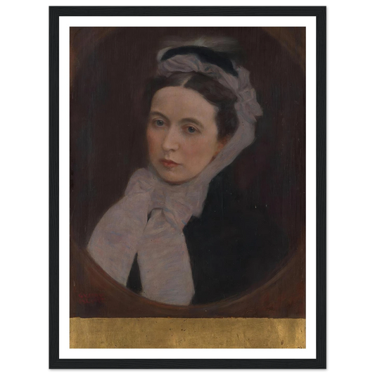 Dame mit lila Schal (ca 1895) Art Print | Gustav Klimt - Framed Poster - 30x40 cm / 12x16″ - Black frame