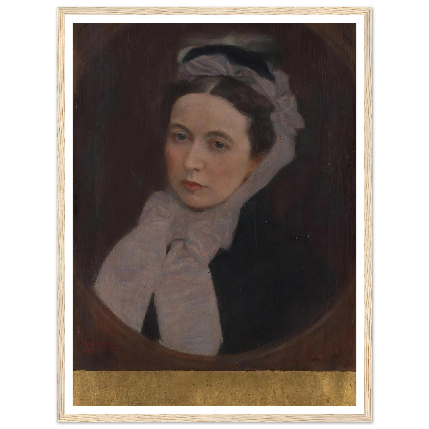 Dame mit lila Schal (ca 1895) Art Print | Gustav Klimt - Framed Poster - 30x40 cm / 12x16″ - Black frame