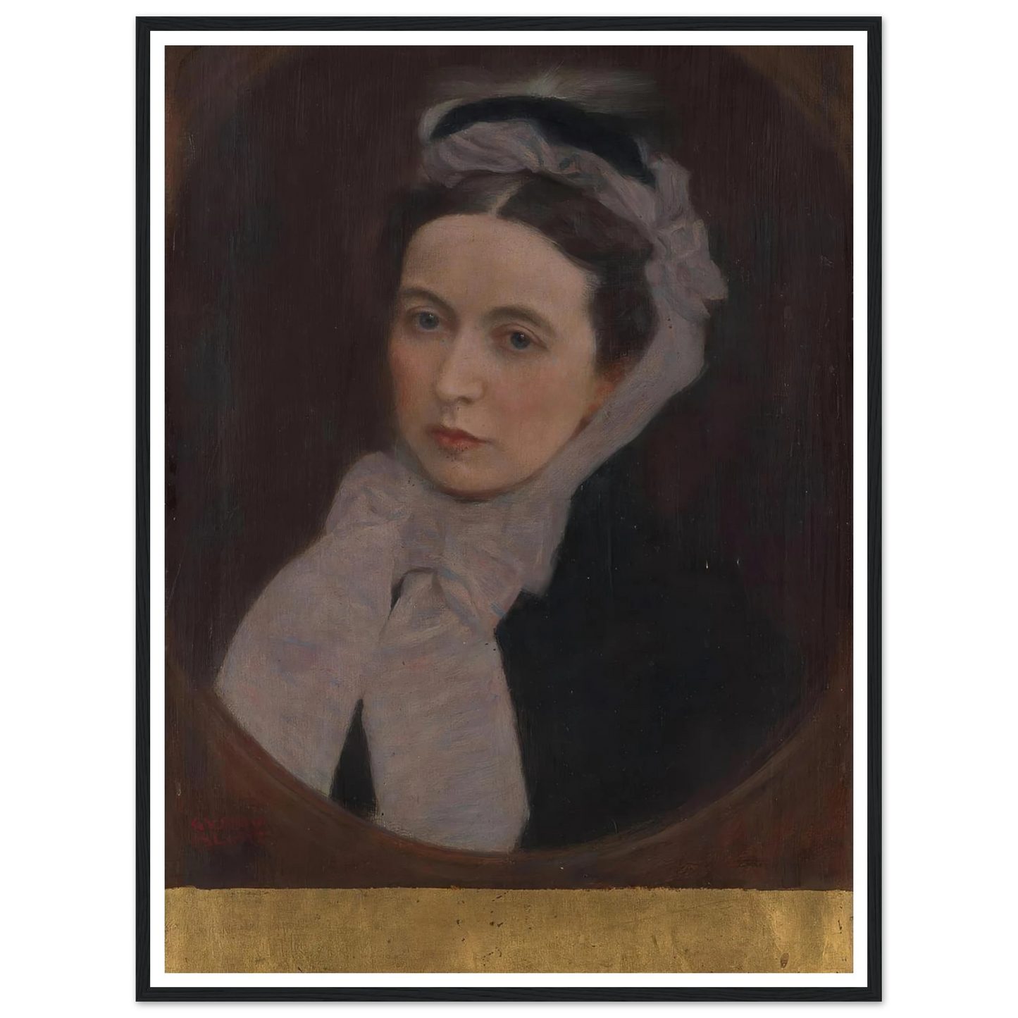 Dame mit lila Schal (ca 1895) Art Print | Gustav Klimt - Framed Poster - 30x40 cm / 12x16″ - Black frame