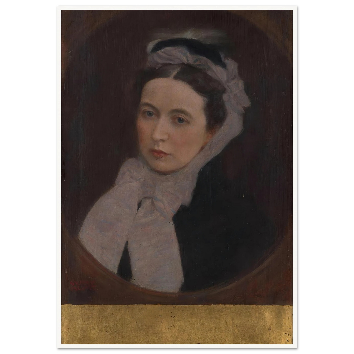 Dame mit lila Schal (ca 1895) Art Print | Gustav Klimt - Framed Poster - 30x40 cm / 12x16″ - Black frame