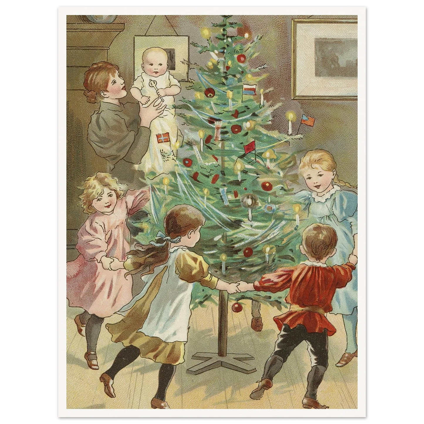 Dancing Around The Christmas Tree - Framed Poster - 30x40 cm / 12x16″ - Black frame