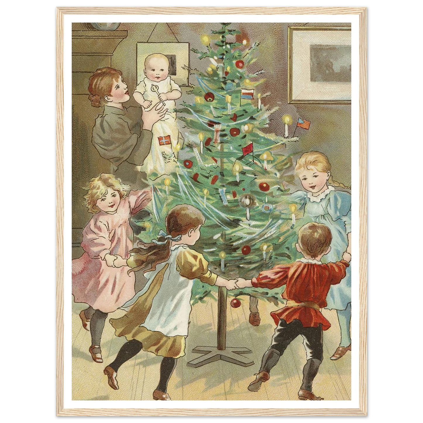 Dancing Around The Christmas Tree - Framed Poster - 30x40 cm / 12x16″ - Black frame