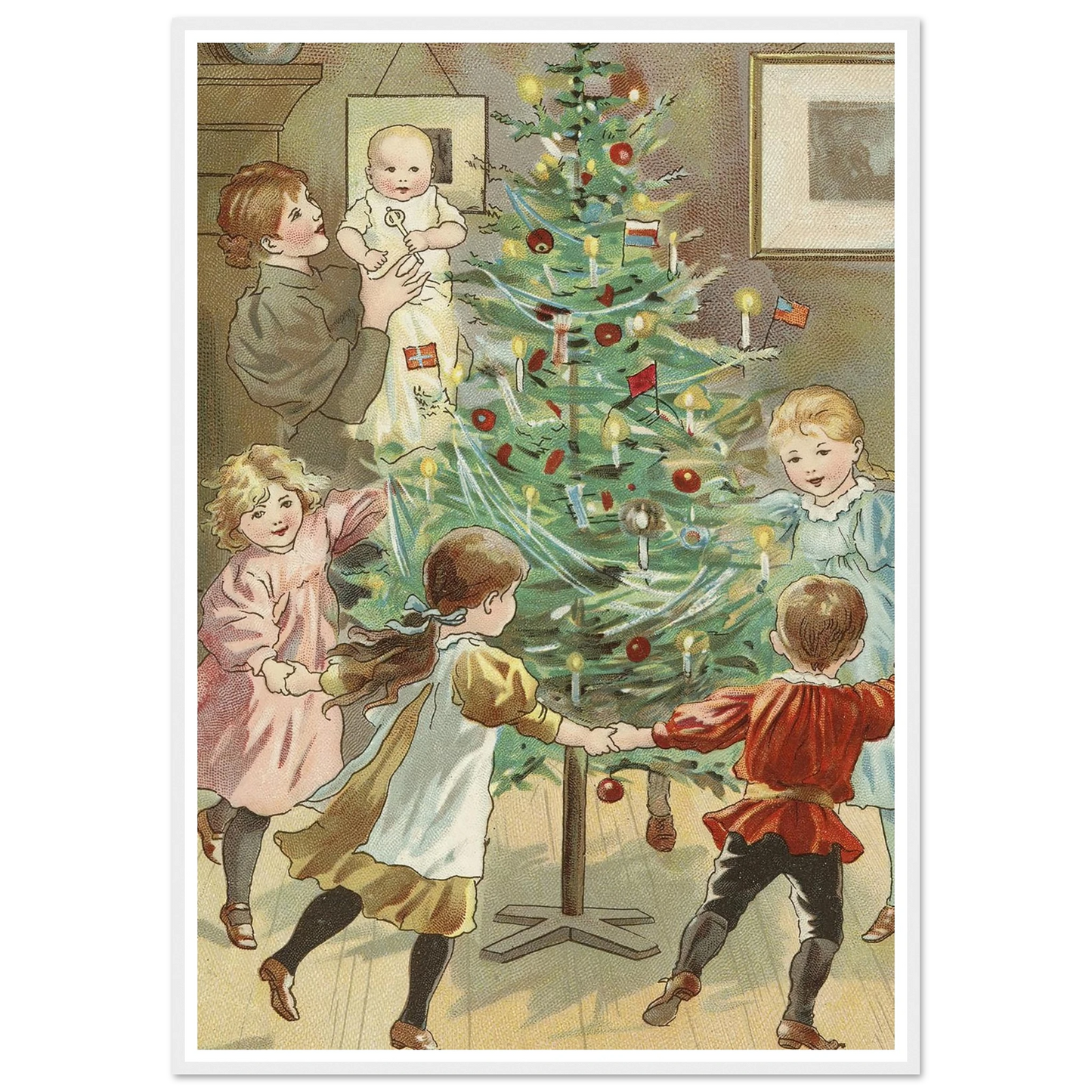 Dancing Around The Christmas Tree - Framed Poster - 30x40 cm / 12x16″ - Black frame