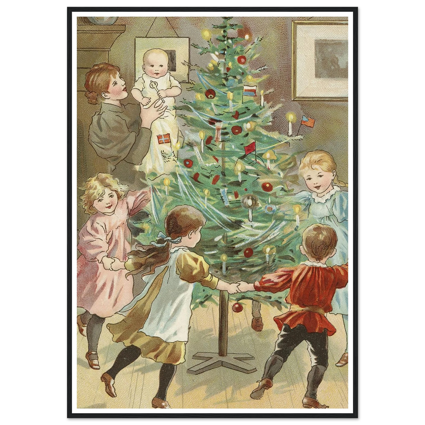Dancing Around The Christmas Tree - Framed Poster - 30x40 cm / 12x16″ - Black frame