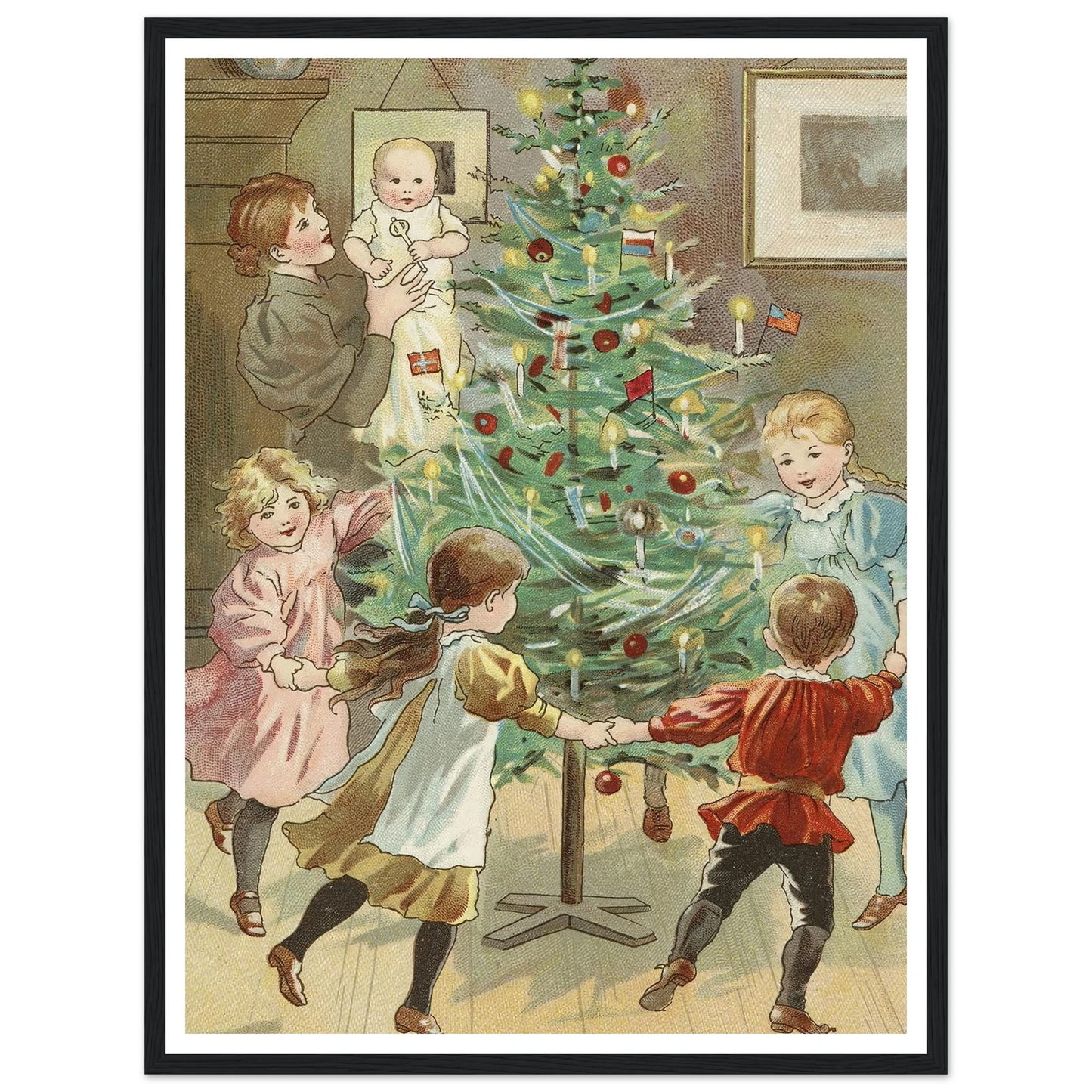 Dancing Around The Christmas Tree - Framed Poster - 30x40 cm / 12x16″ - Black frame