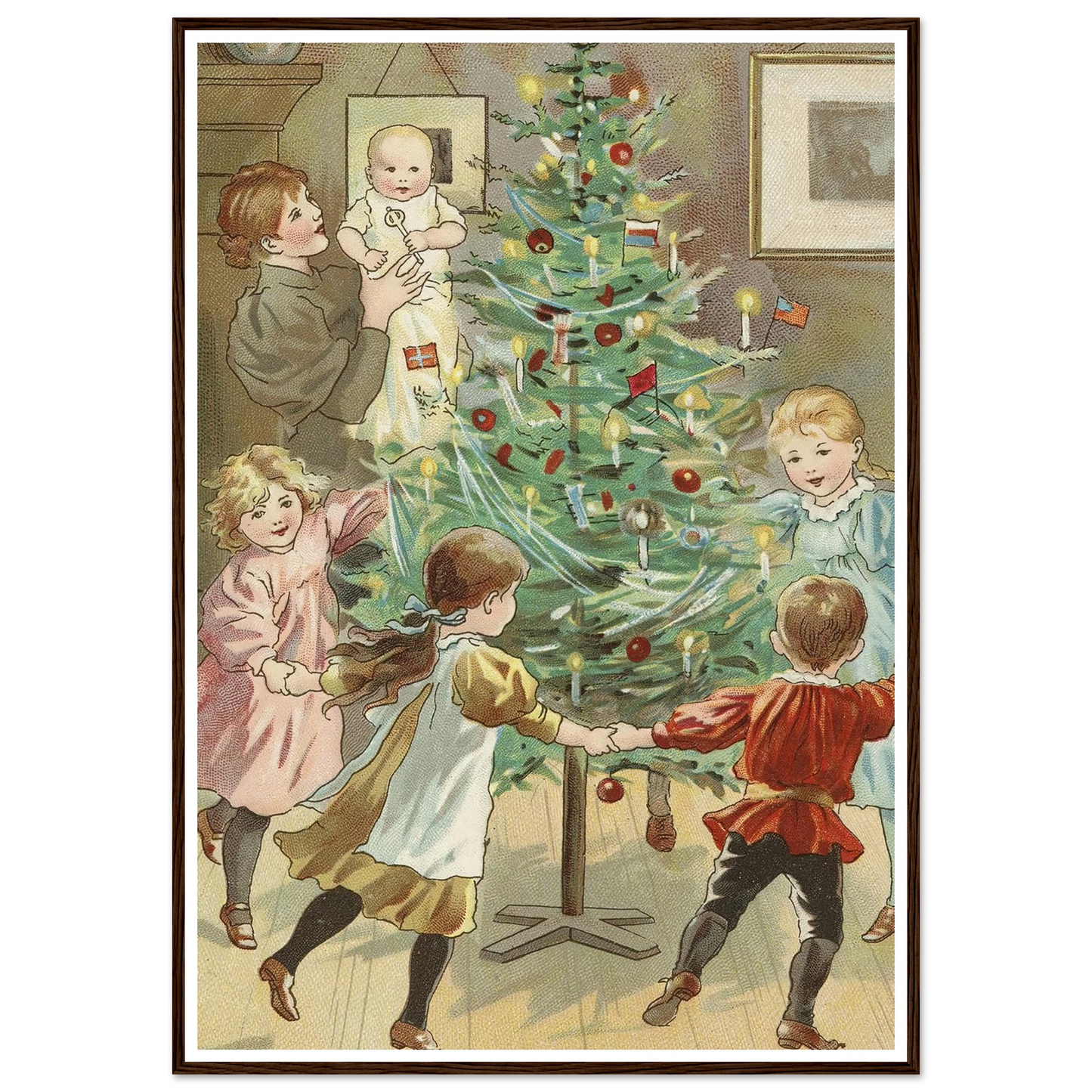 Dancing Around The Christmas Tree - Framed Poster - 30x40 cm / 12x16″ - Black frame