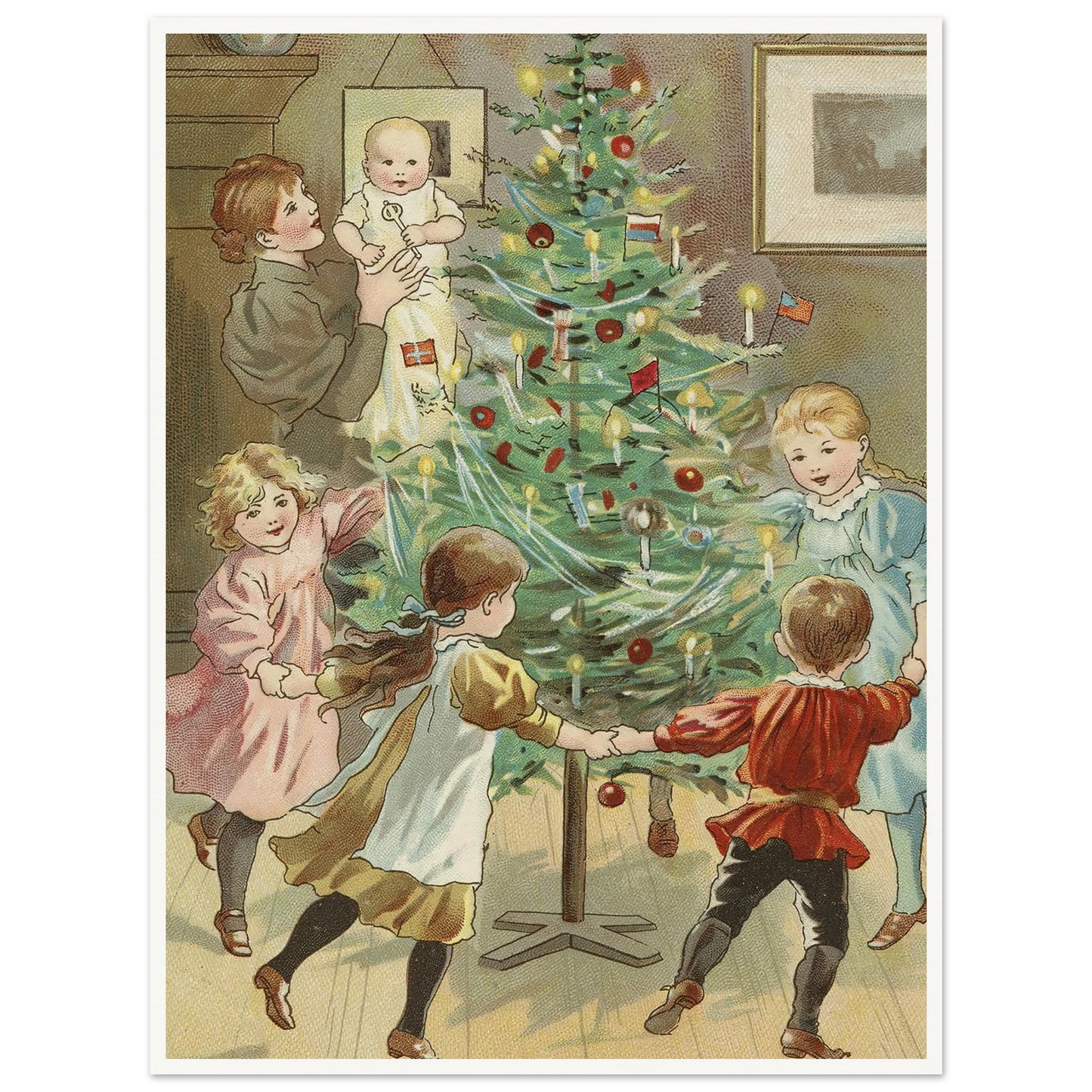 Dancing Around The Christmas Tree - Framed Poster - 30x40 cm / 12x16″ - Black frame
