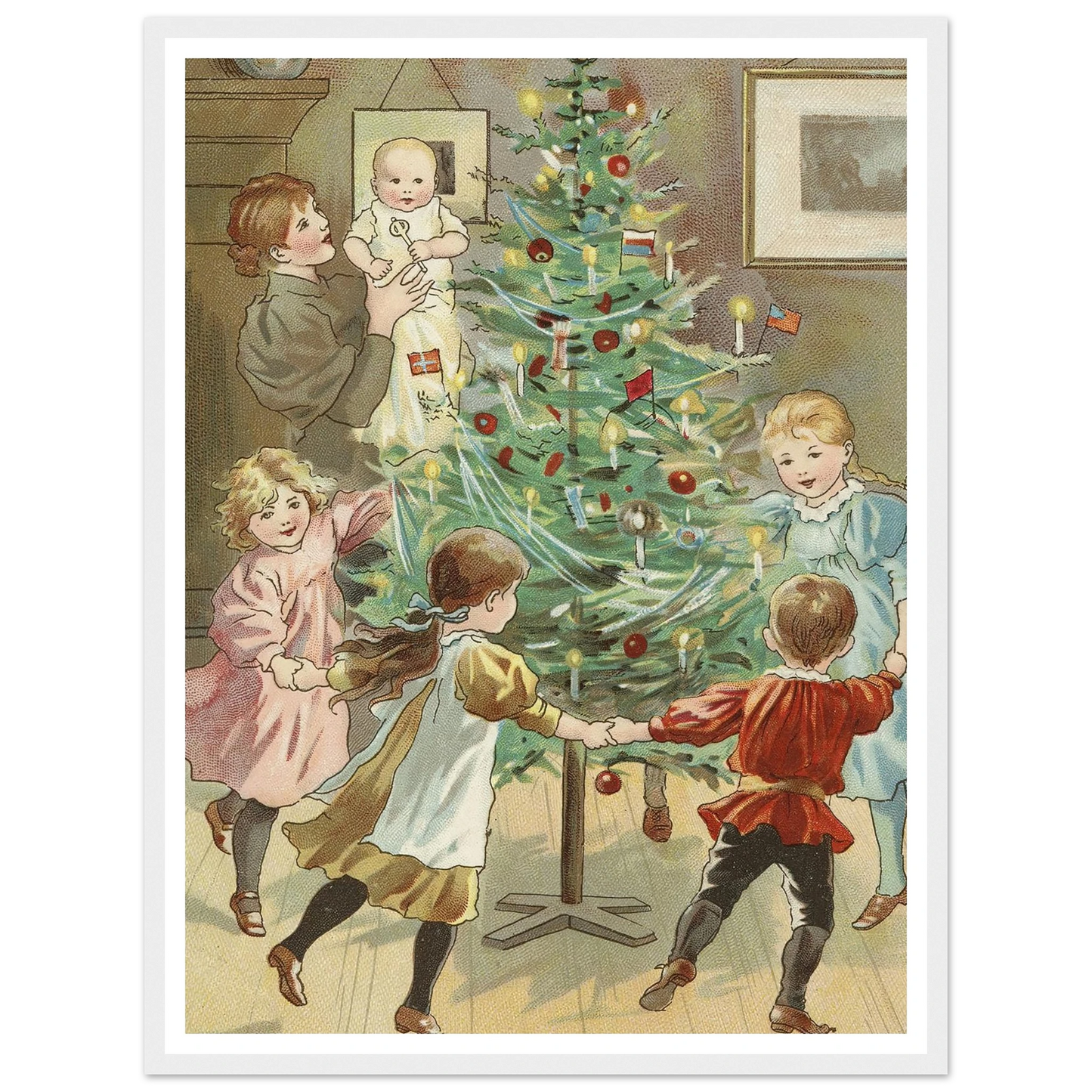 Dancing Around The Christmas Tree - Framed Poster - 30x40 cm / 12x16″ - Black frame