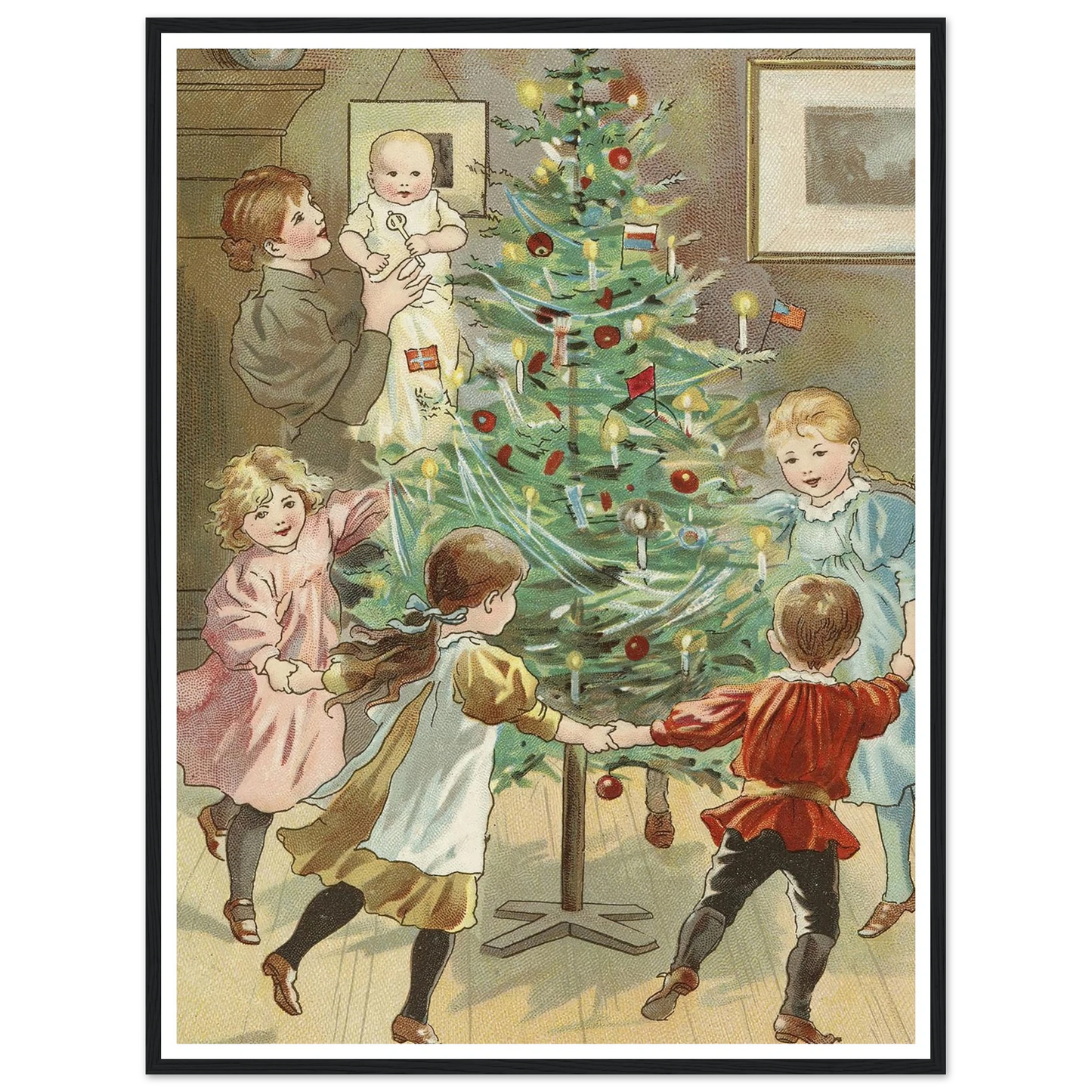 Dancing Around The Christmas Tree - Framed Poster - 30x40 cm / 12x16″ - Black frame