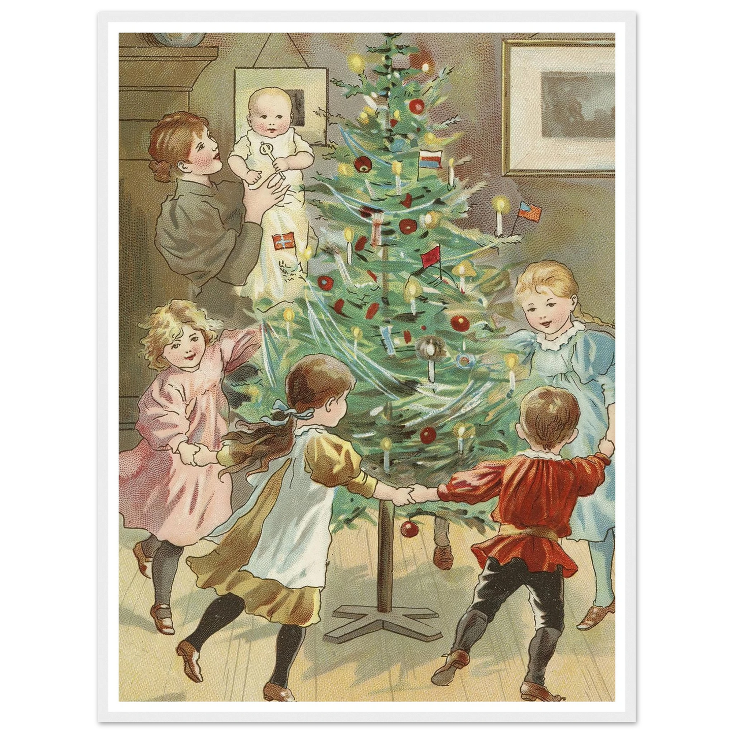 Dancing Around The Christmas Tree - Framed Poster - 30x40 cm / 12x16″ - Black frame