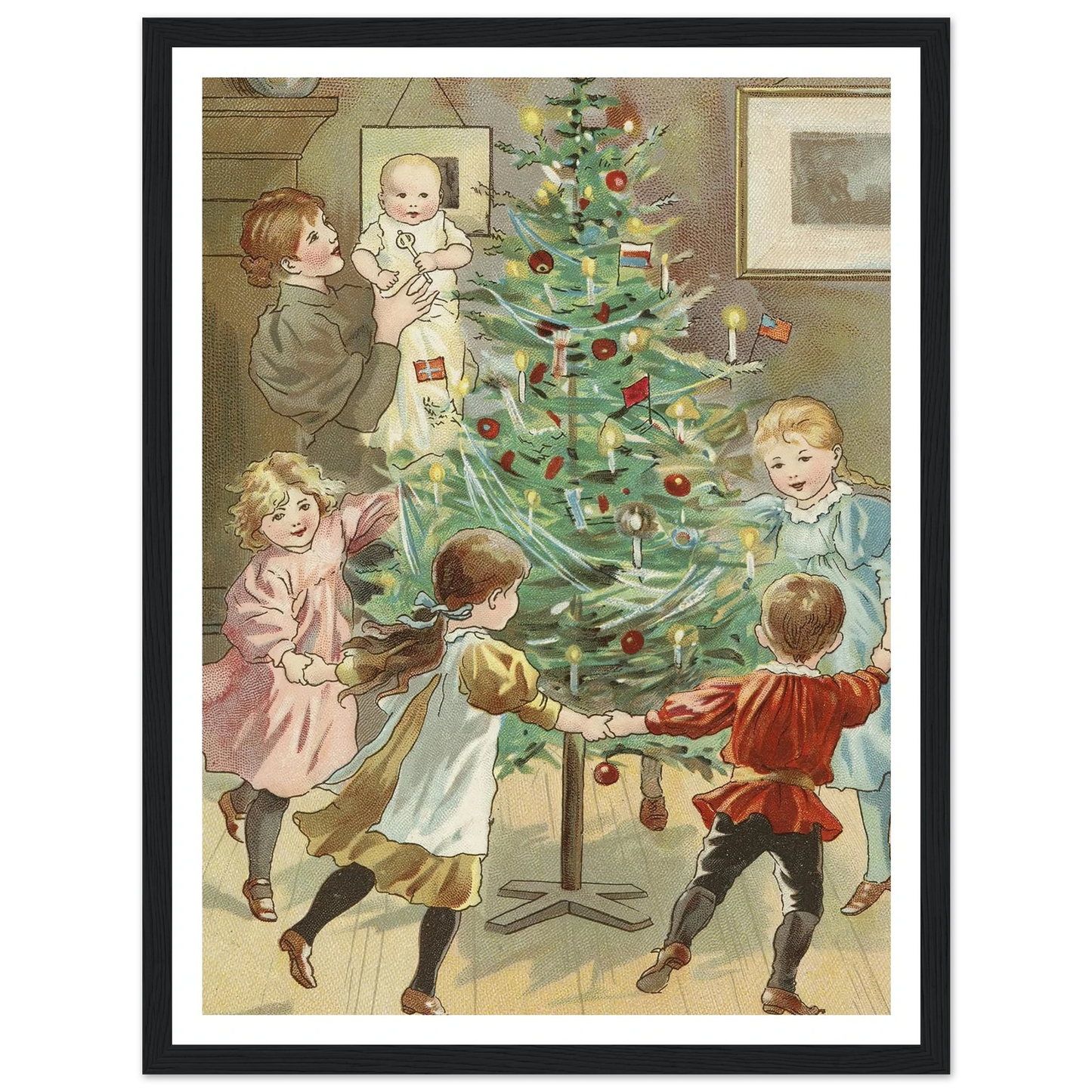 Dancing Around The Christmas Tree - Framed Poster - 30x40 cm / 12x16″ - Black frame