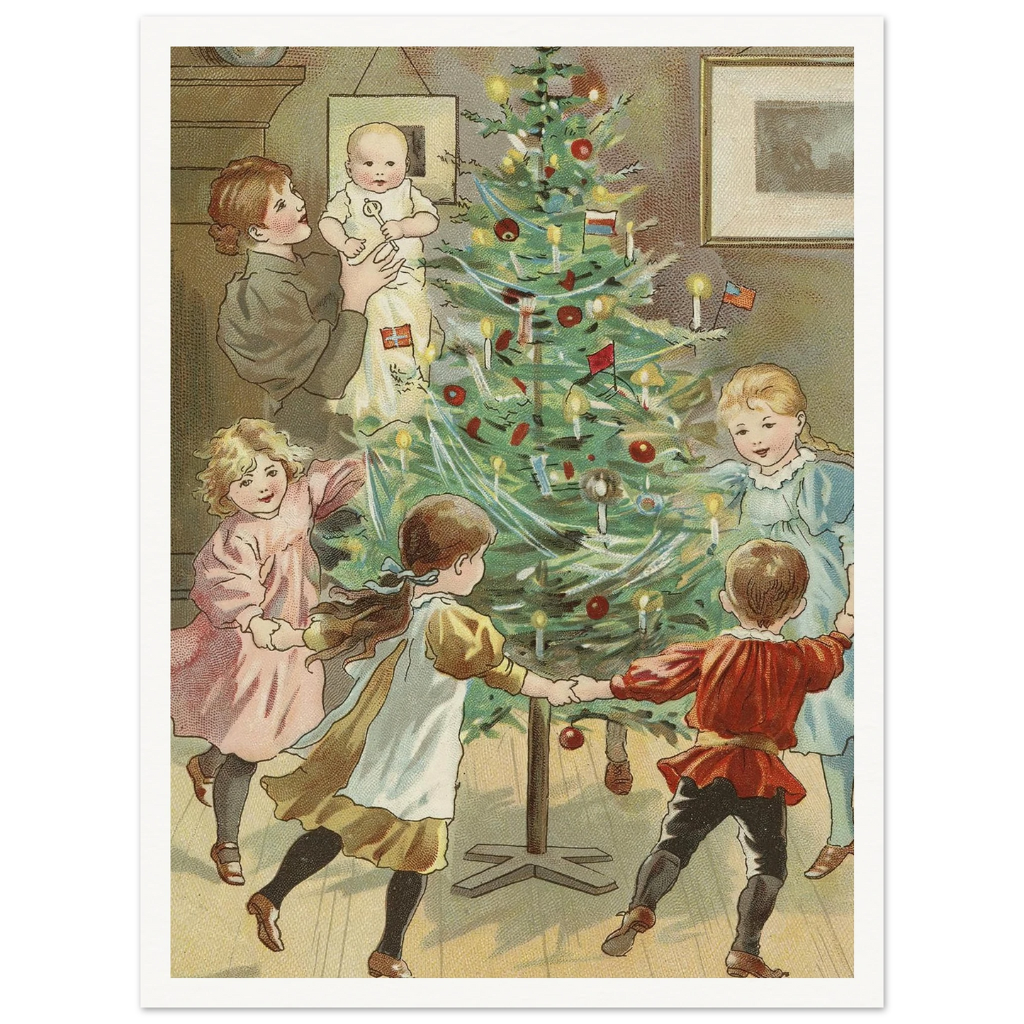 Dancing Around The Christmas Tree - Framed Poster - 30x40 cm / 12x16″ - Black frame