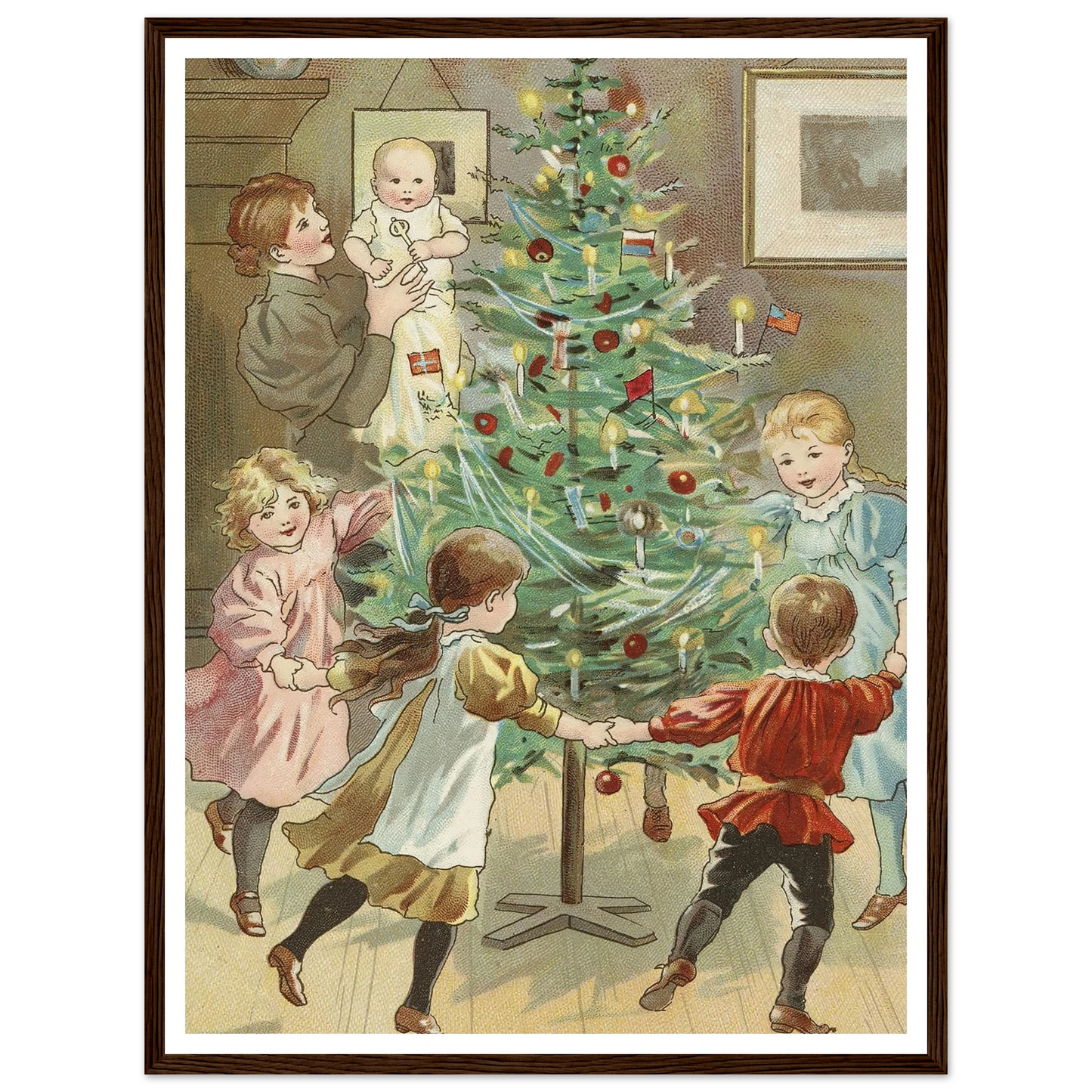Dancing Around The Christmas Tree - Framed Poster - 30x40 cm / 12x16″ - Black frame