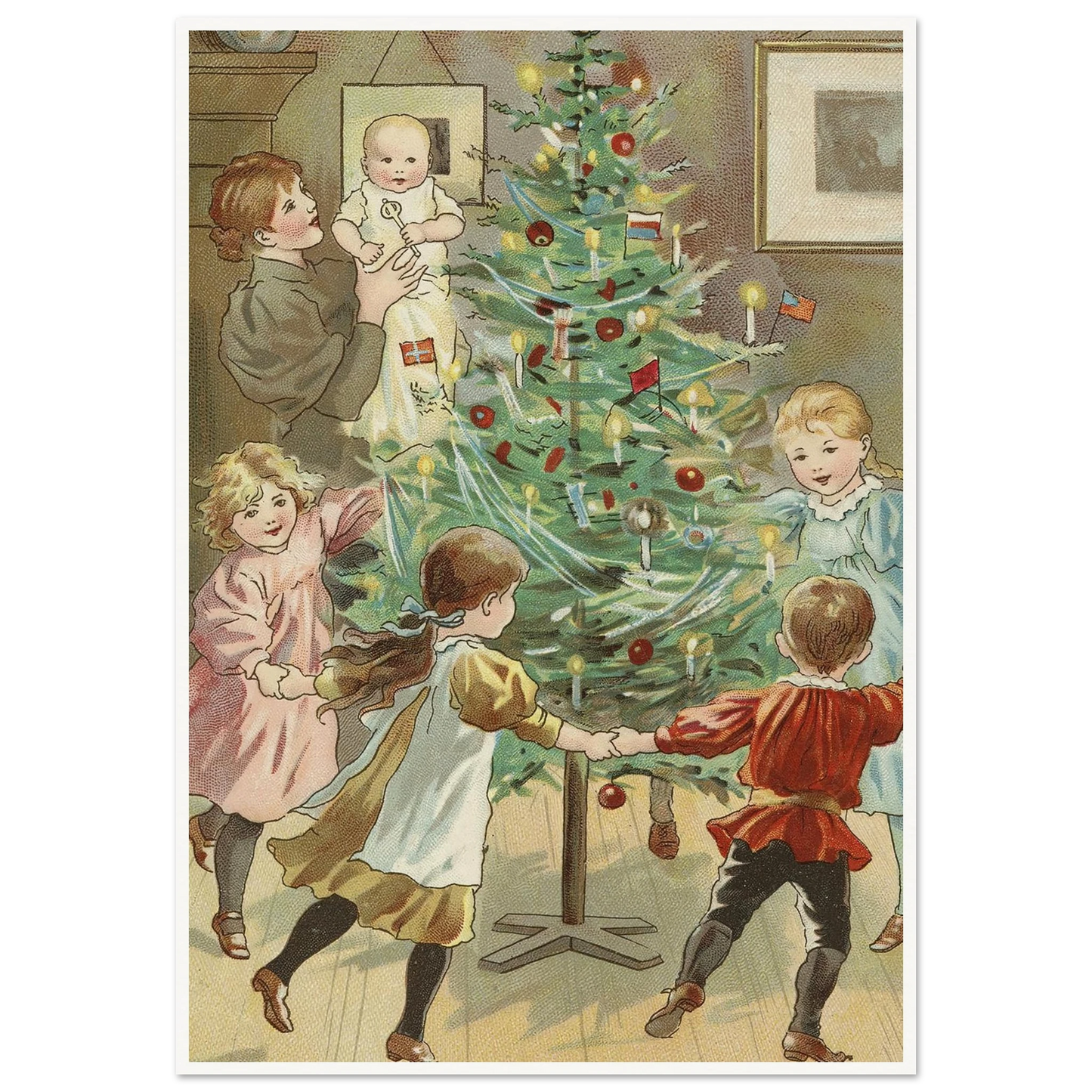 Dancing Around The Christmas Tree - Framed Poster - 30x40 cm / 12x16″ - Black frame