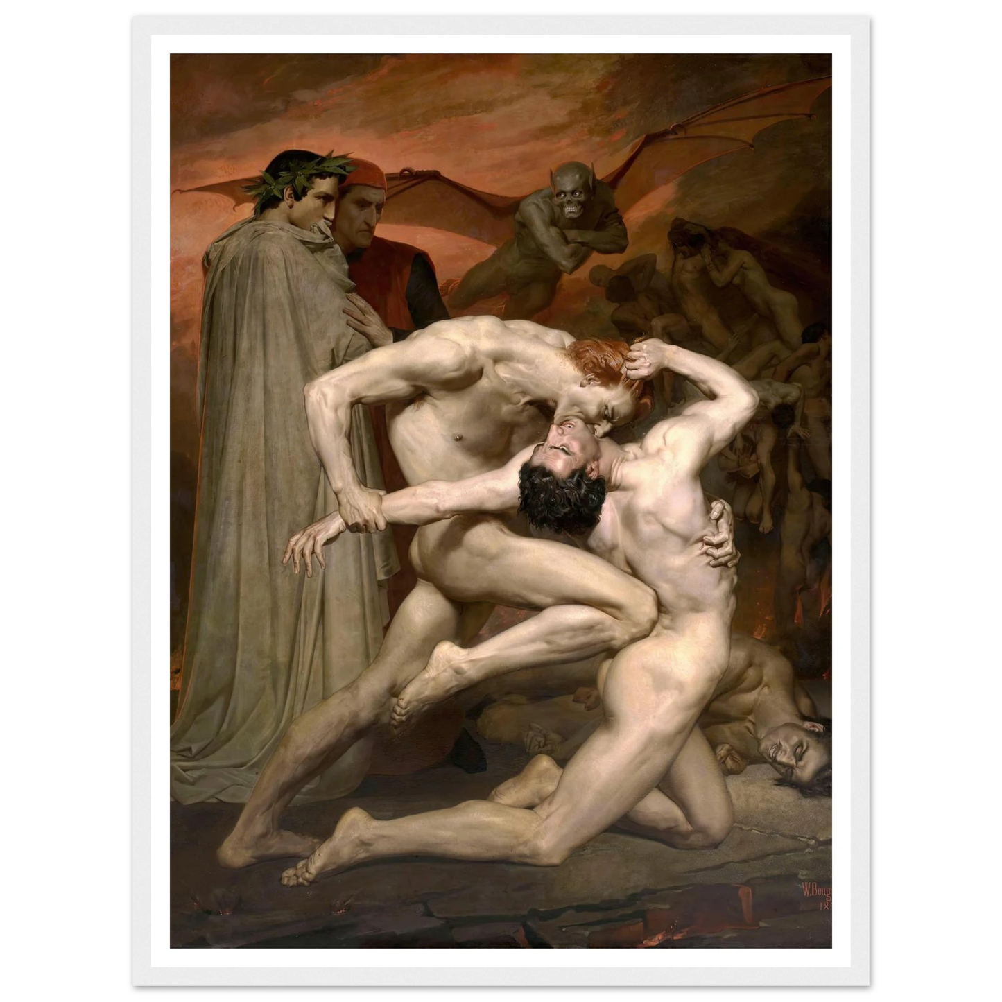 Dante and Virgil in Hell (1850) Art Print | William Bouguereau - Framed Poster - 30x40 cm / 12x16″ - Black frame