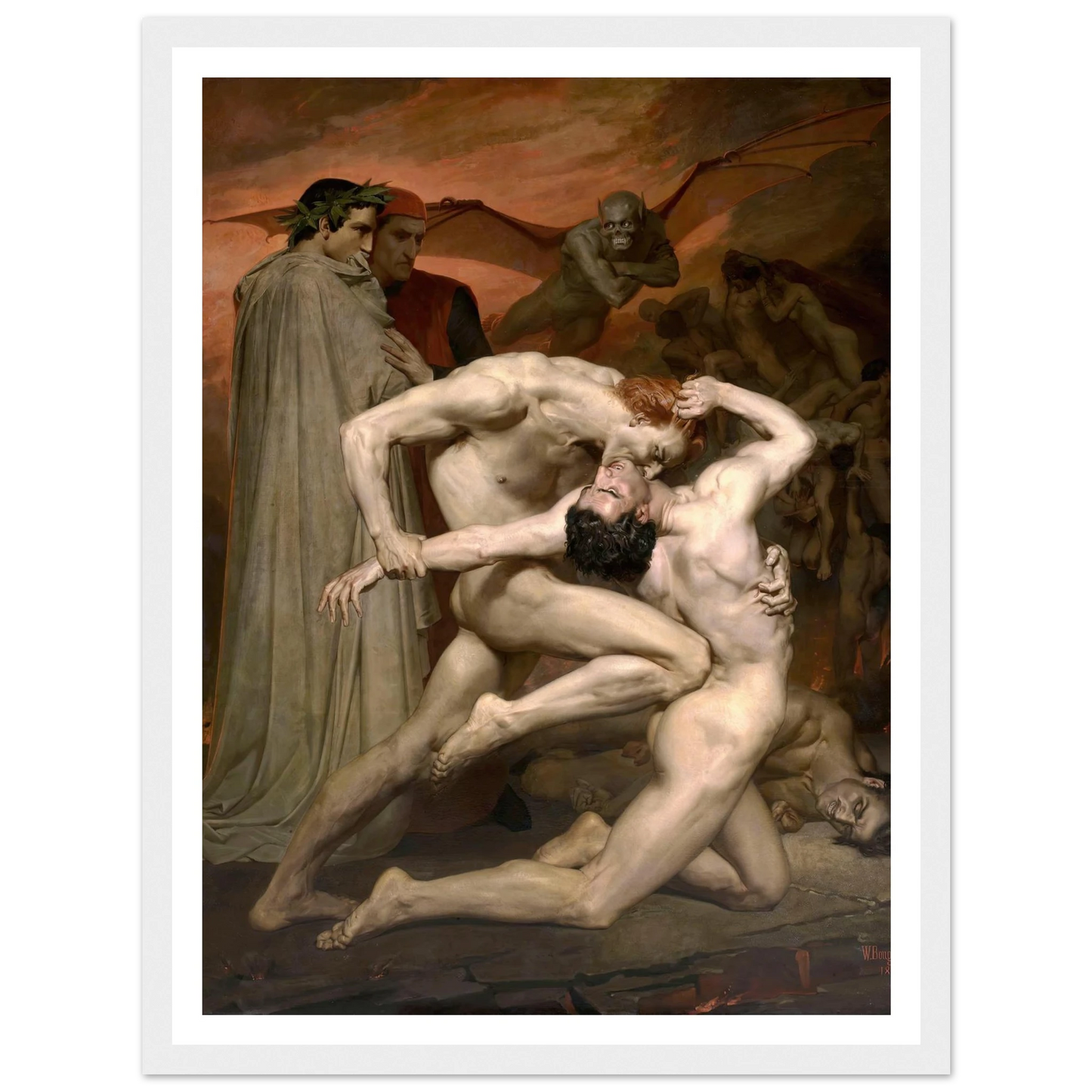 Dante and Virgil in Hell (1850) Art Print | William Bouguereau - Framed Poster - 30x40 cm / 12x16″ - Black frame