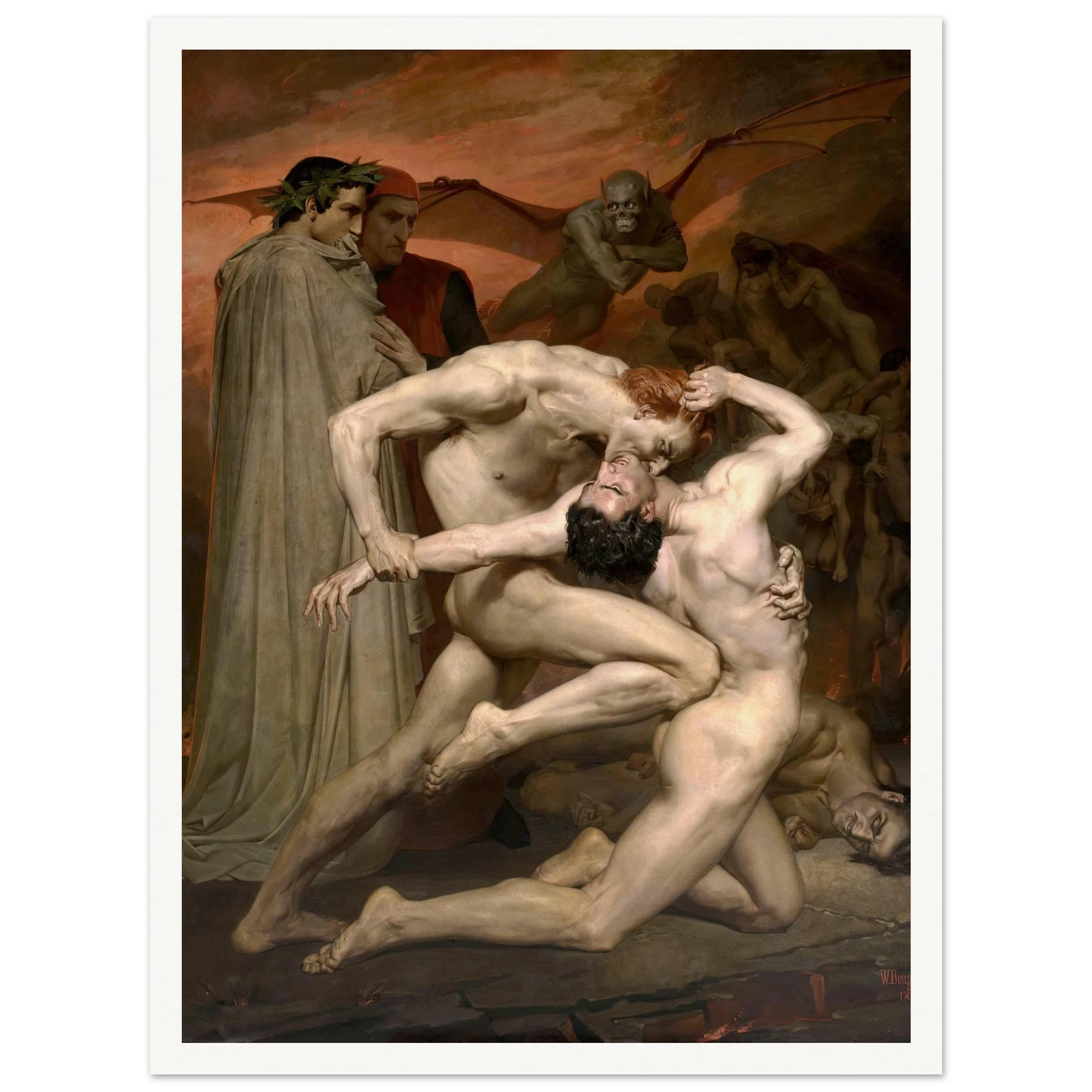 Dante and Virgil in Hell (1850) Art Print | William Bouguereau - Framed Poster - 30x40 cm / 12x16″ - Black frame
