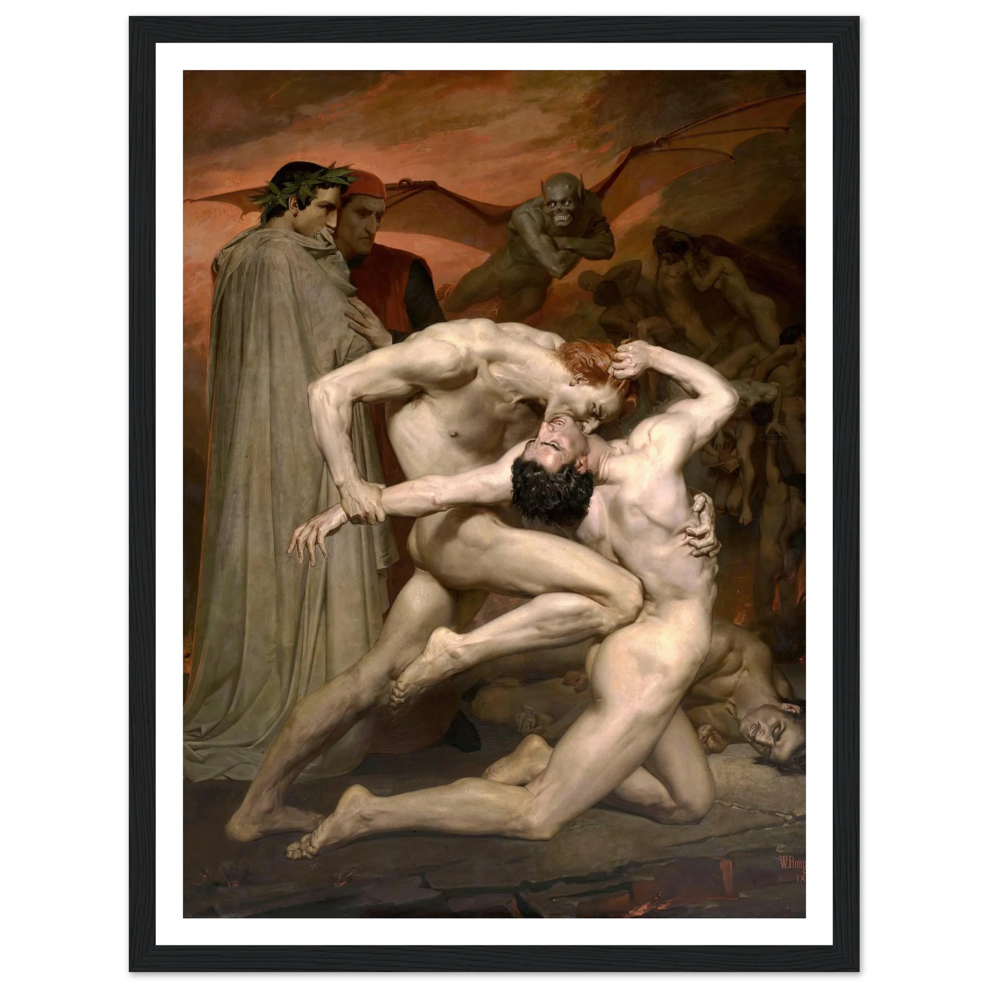 Dante and Virgil in Hell (1850) Art Print | William Bouguereau - Framed Poster - 30x40 cm / 12x16″ - Black frame