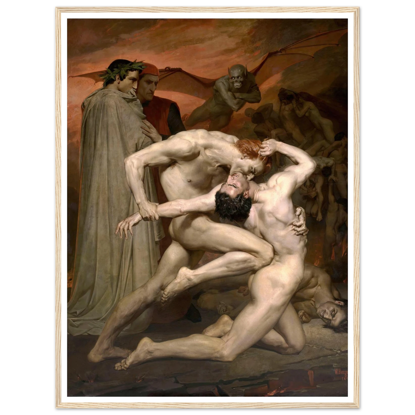 Dante and Virgil in Hell (1850) Art Print | William Bouguereau - Framed Poster - 30x40 cm / 12x16″ - Black frame