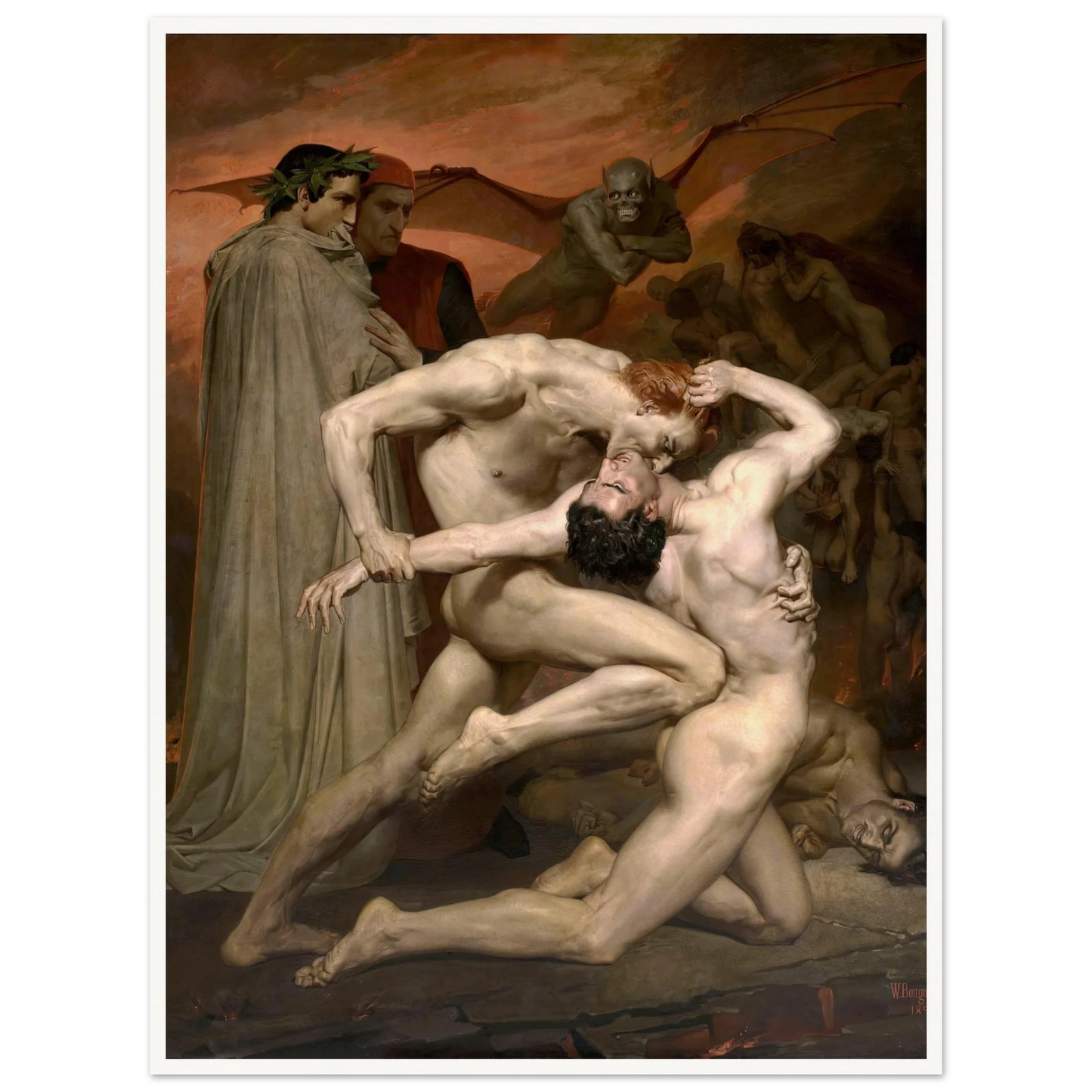Dante and Virgil in Hell (1850) Art Print | William Bouguereau - Framed Poster - 30x40 cm / 12x16″ - Black frame