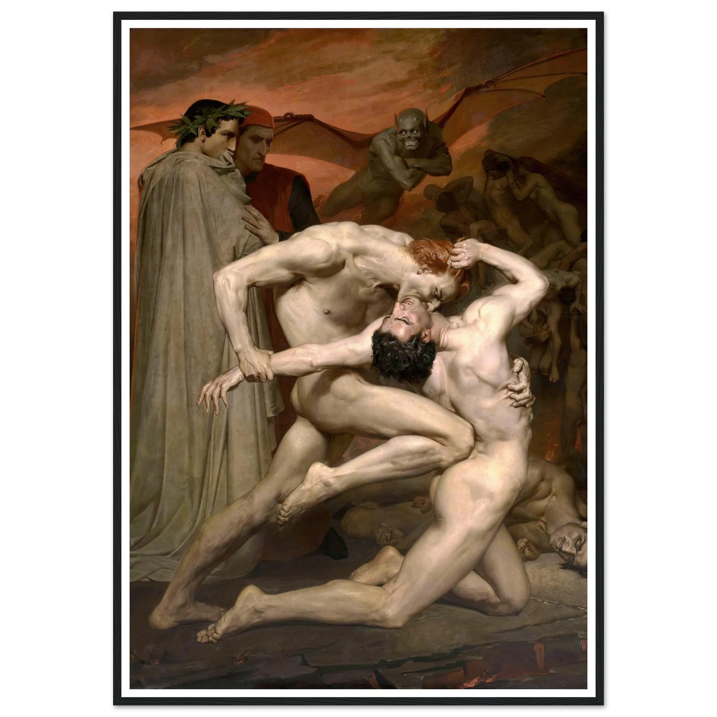 Dante and Virgil in Hell (1850) Art Print | William Bouguereau - Framed Poster - 30x40 cm / 12x16″ - Black frame