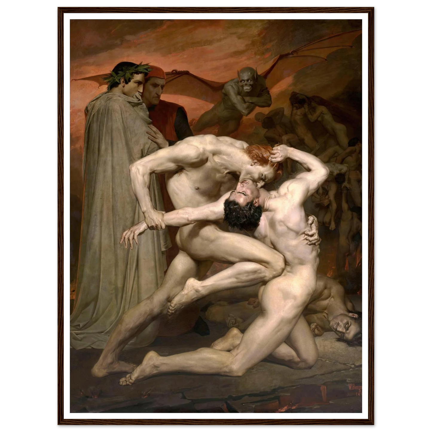 Dante and Virgil in Hell (1850) Art Print | William Bouguereau - Framed Poster - 30x40 cm / 12x16″ - Black frame