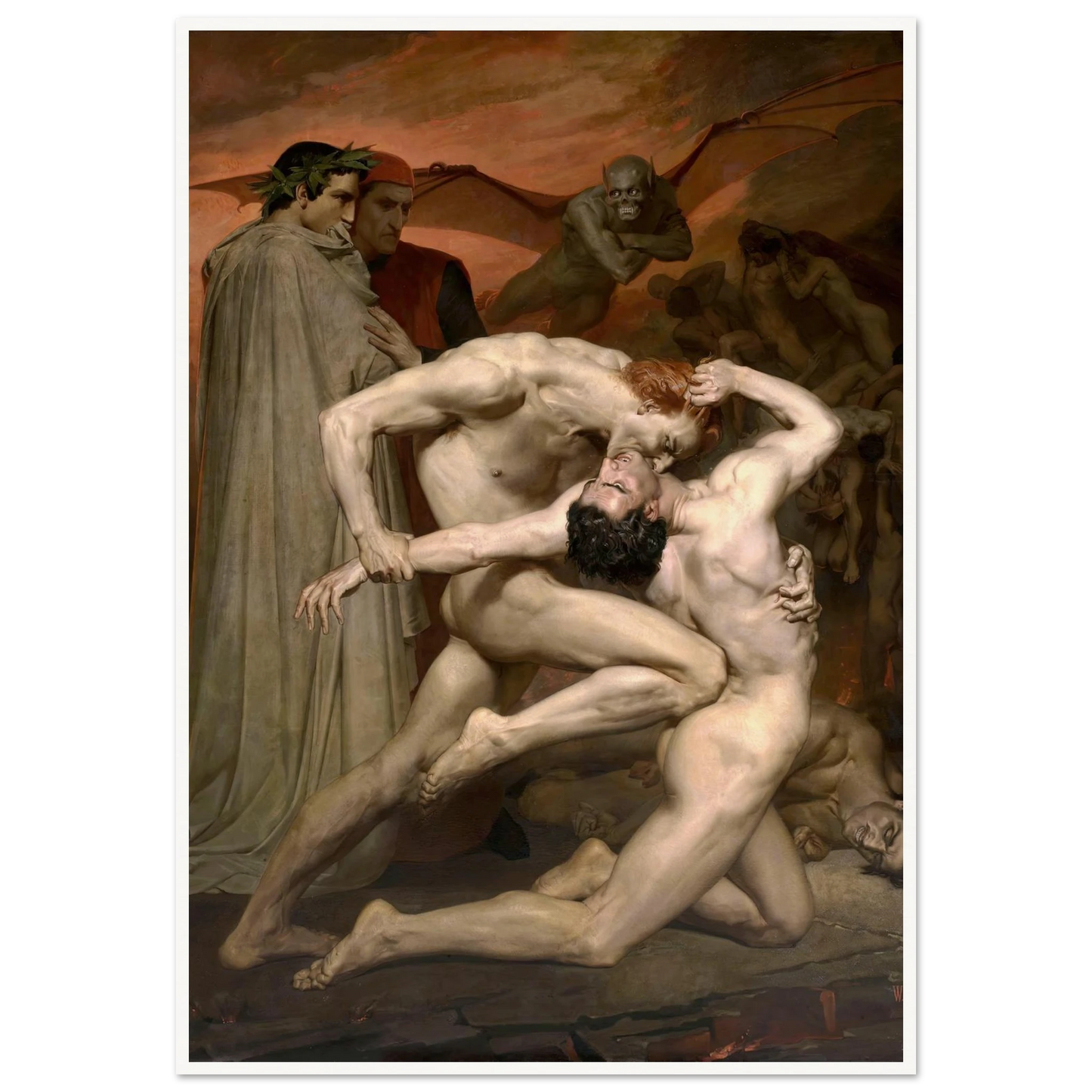 Dante and Virgil in Hell (1850) Art Print | William Bouguereau - Framed Poster - 30x40 cm / 12x16″ - Black frame