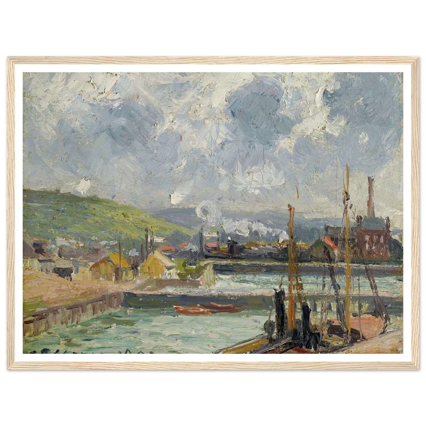Darse De Pêche Et Bassin Duquesne, Dieppe, Temps Gris Lumineux (1902) Art Print | Camille Pissarro - Framed Poster - 30x40 cm / 12x16″ - Black frame