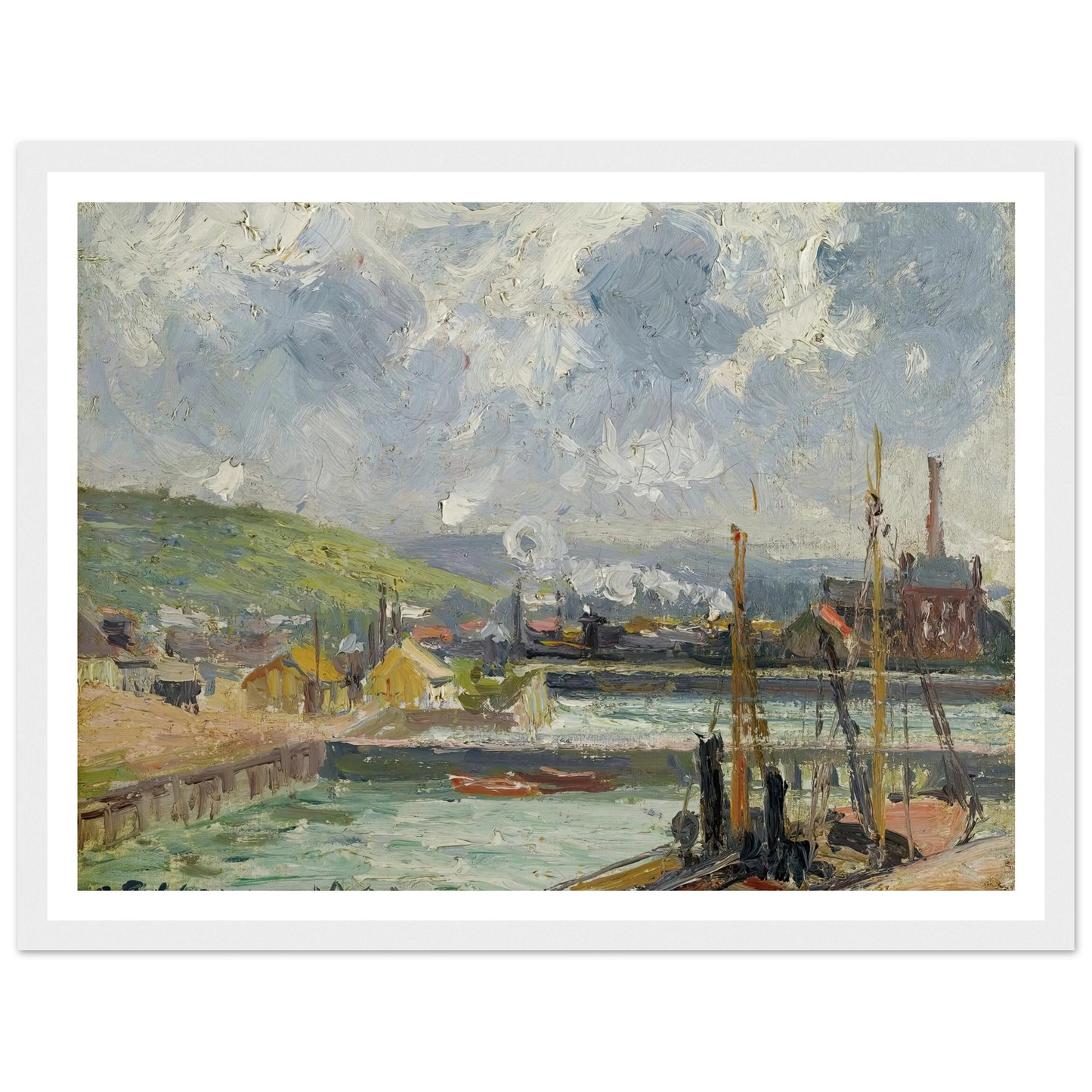 Darse De Pêche Et Bassin Duquesne, Dieppe, Temps Gris Lumineux (1902) Art Print | Camille Pissarro - Framed Poster - 30x40 cm / 12x16″ - Black frame