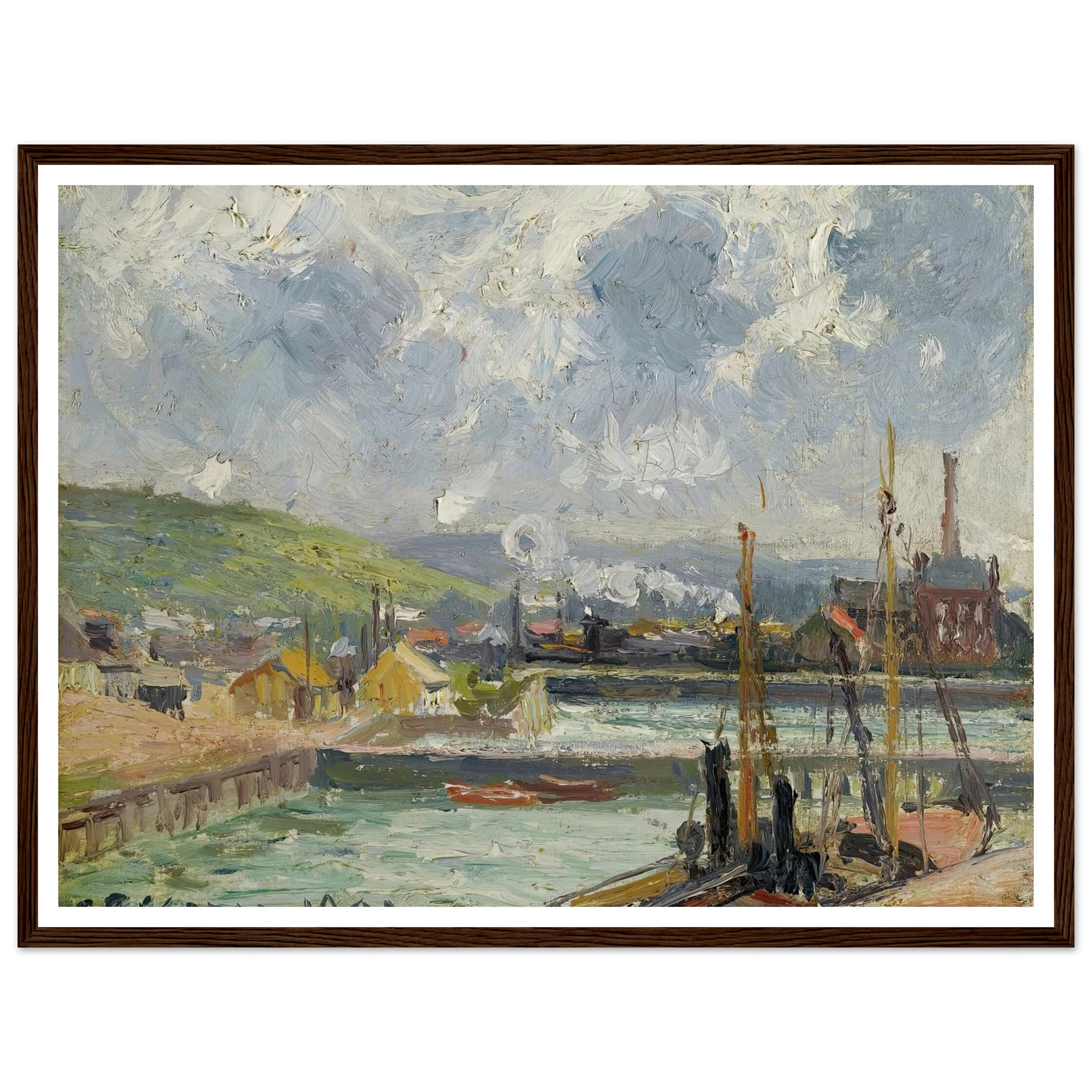 Darse De Pêche Et Bassin Duquesne, Dieppe, Temps Gris Lumineux (1902) Art Print | Camille Pissarro - Framed Poster - 30x40 cm / 12x16″ - Black frame